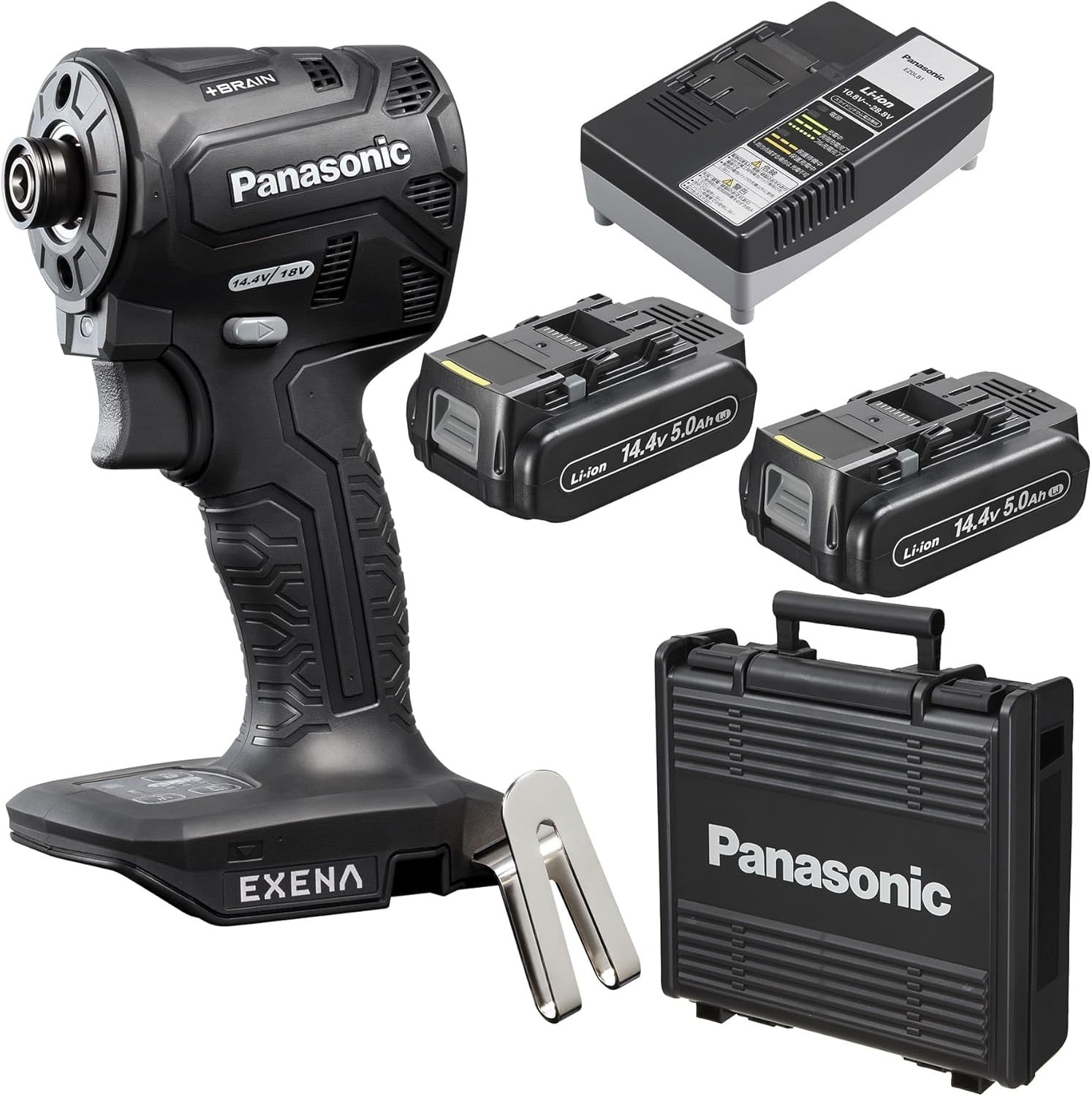 Panasonic Exena Impact Driver 14.4V 5.0Ah Charger & Batteries EZ1PD1J14D-B Black