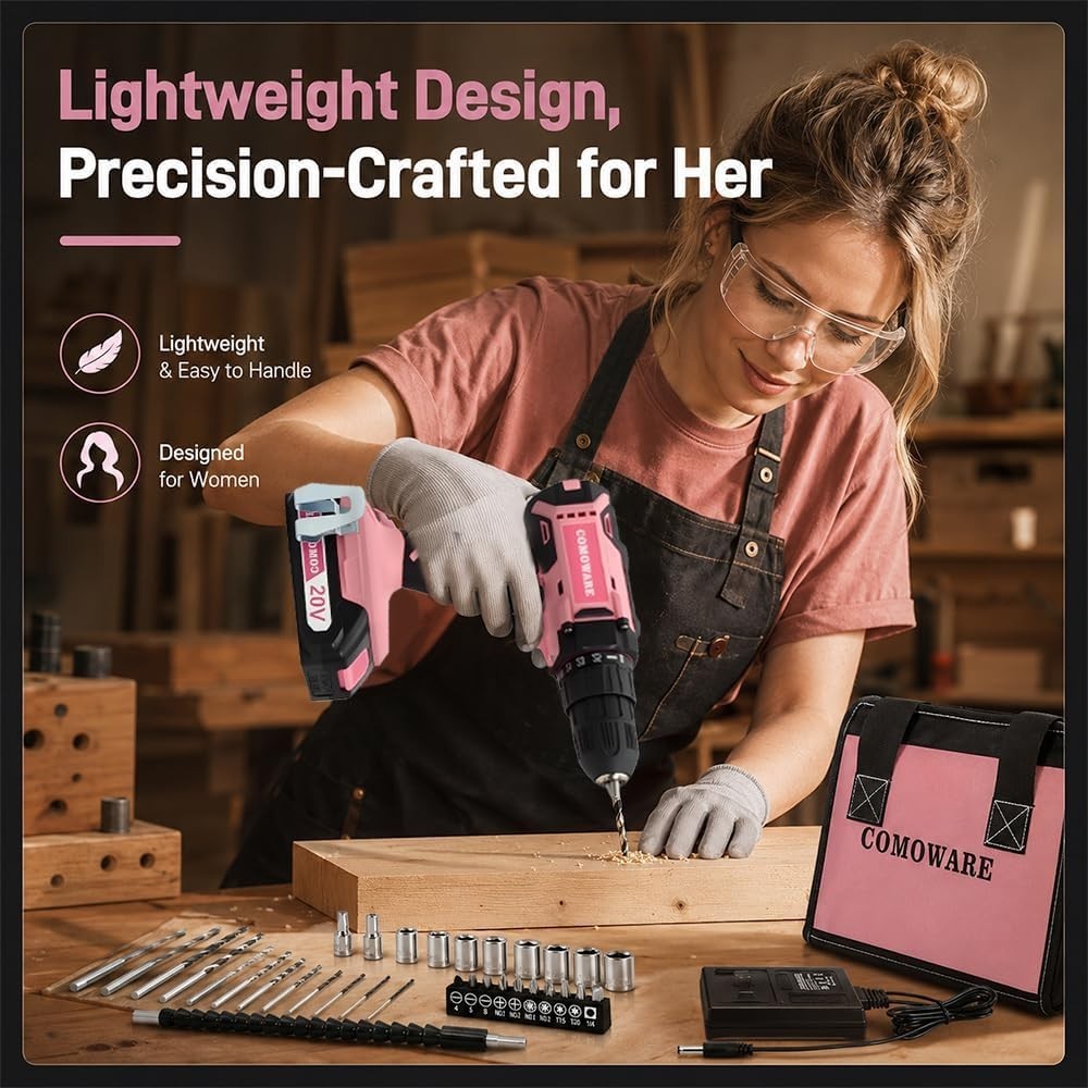Women&rsquo;s Pink Drill Set, 20V with 2 Speeds & 266 In-lb Torque