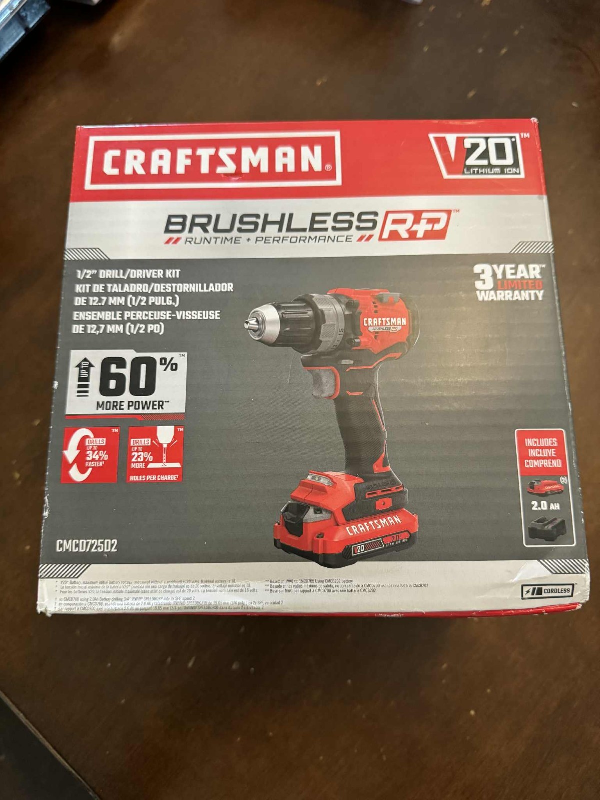 Craftsman Brushless 1/2&Prime; Drill Driver Kit CMC072502 V20 Lithium Ion NEW