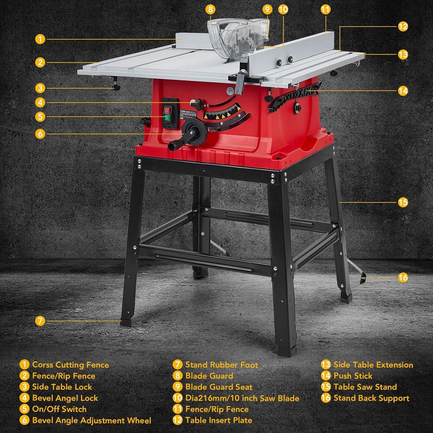 Table Saw 10 Inch 5000RPM 90° Cross Cut & 0-45° Bevel Cut Stand & Protective NEW
