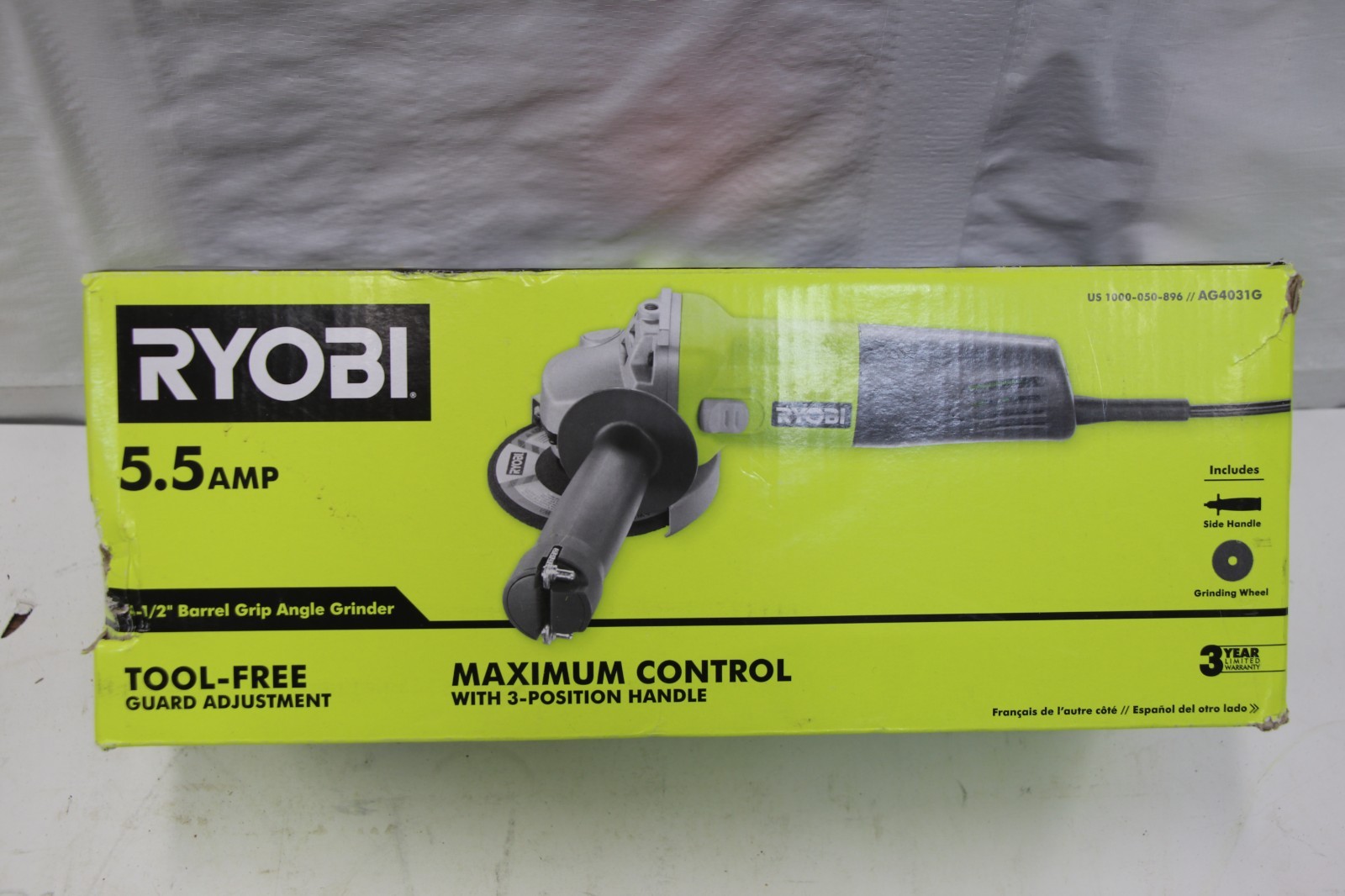 OPEN BOX, Ryobi (AG4031G) 5.5 Amp Corded 4-1/2 in. Angle Grinder