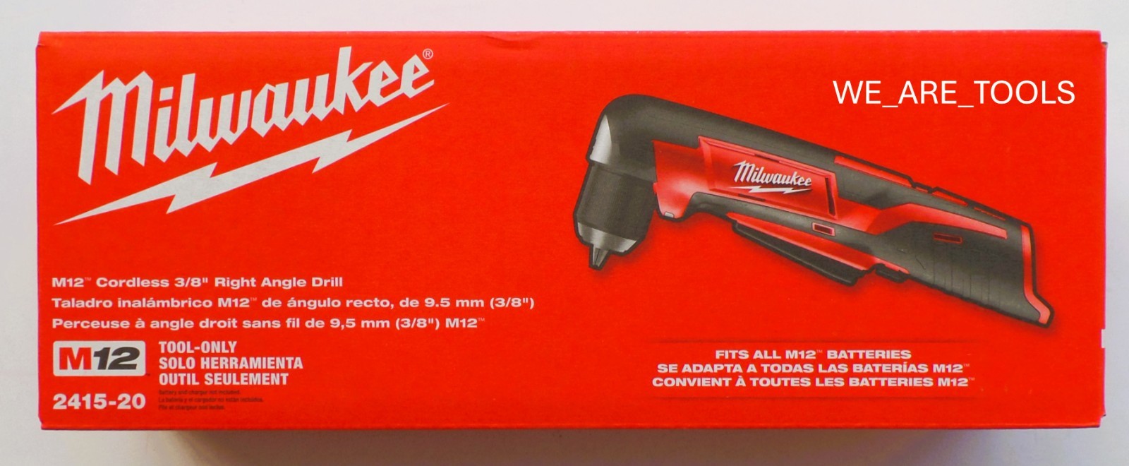 New In Box Milwaukee 2415-20 M12 3/8&Prime; Right Angle Drill, 2) 1.5 Ah Battery 12V
