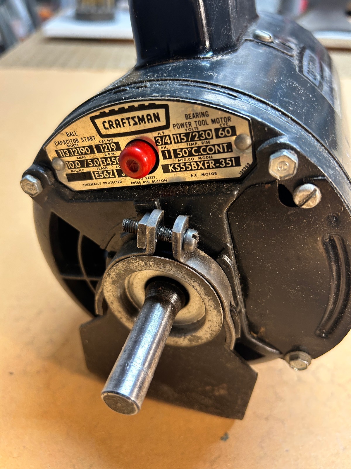 Craftsman Dual Shaft 3/4 HP motor model 113.12190 with new bearings