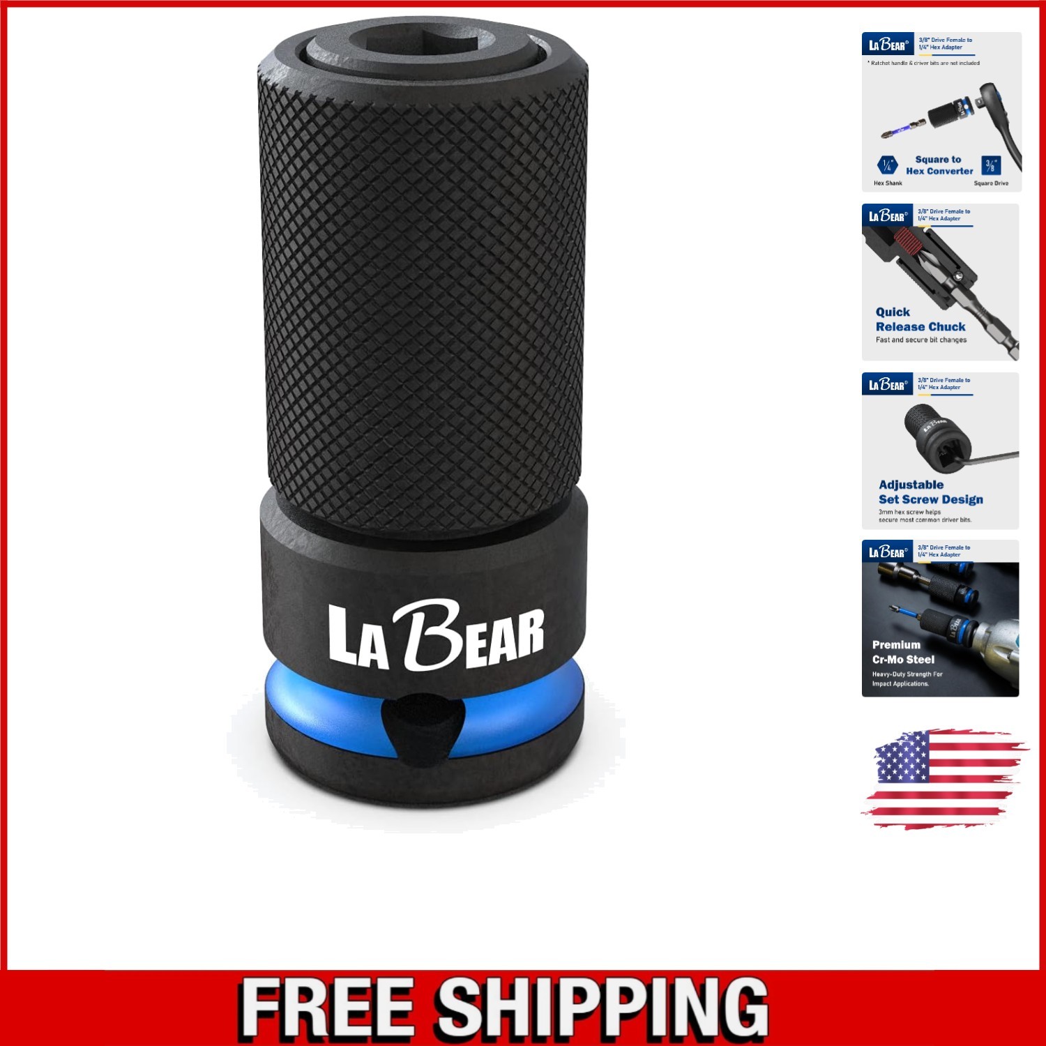 Highly Durable 3/8&Prime; Square Drive to 1/4&Prime; Hex Bit Adapter – Quick Release