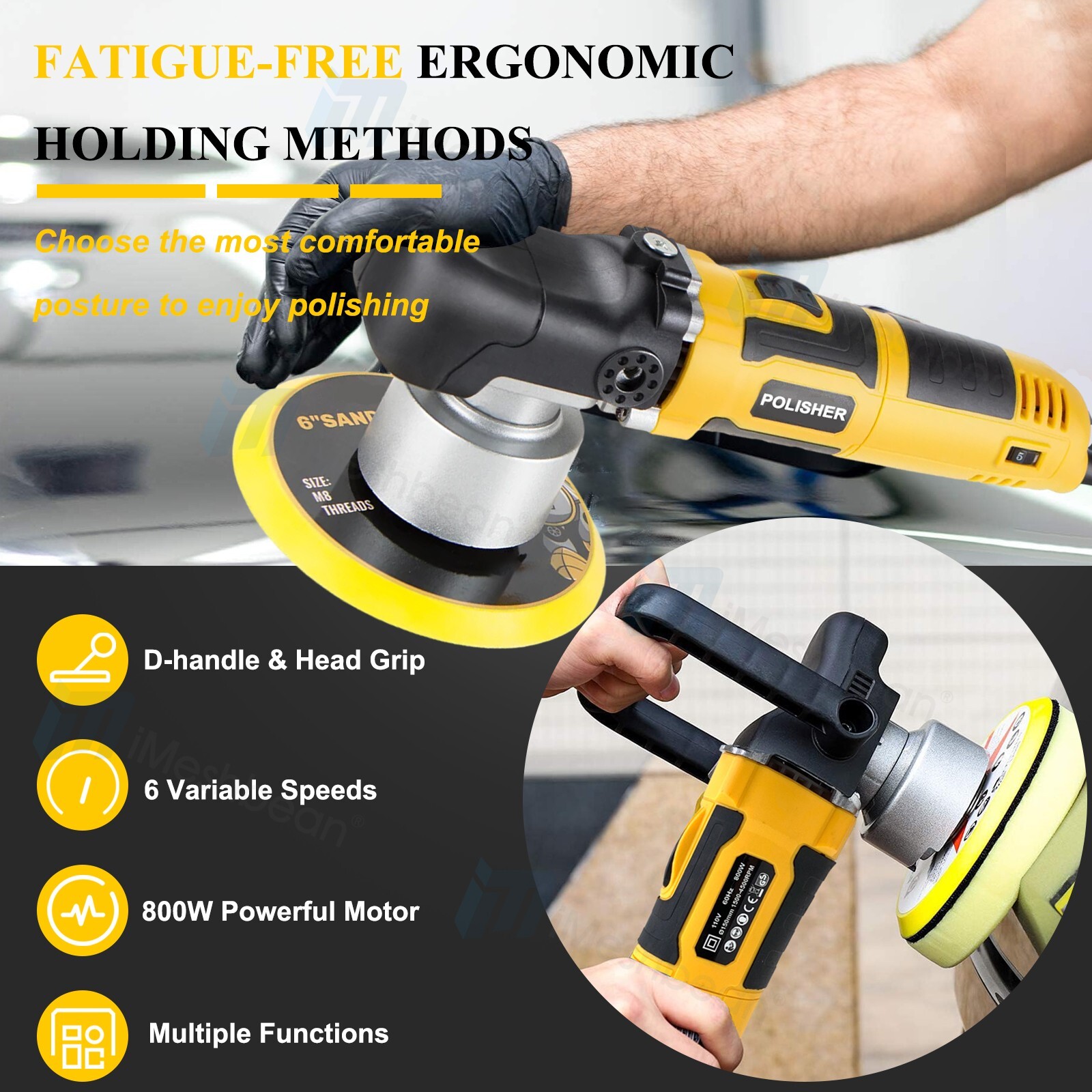 Dual Action Car Polisher Buffer 6&Prime; Random Orbital Polishing Machine Polish Pads