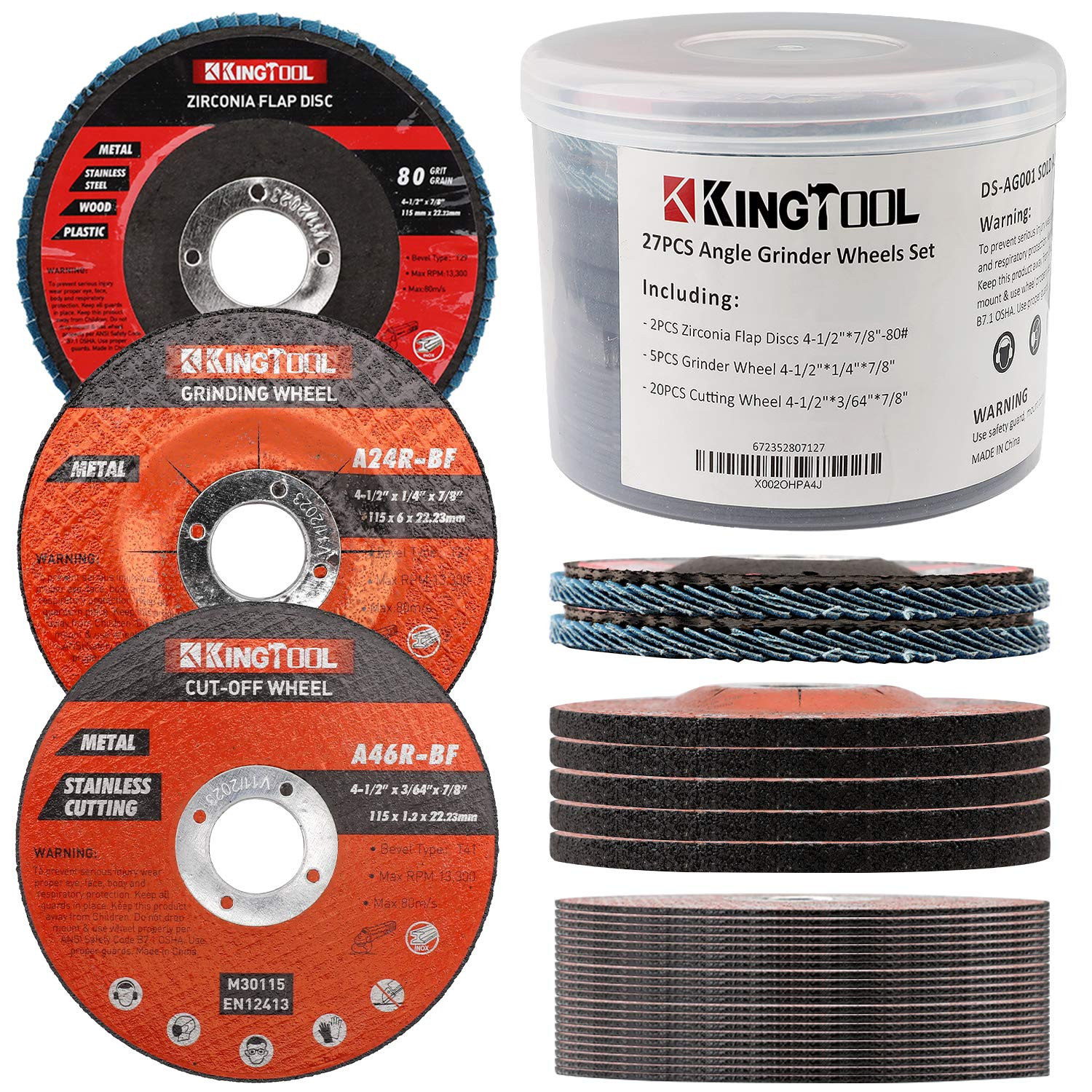 27Pcs Angle Grinder Wheel Set, Grinder Disc Set Includes 20Pcs Cutting Wheel, 5P