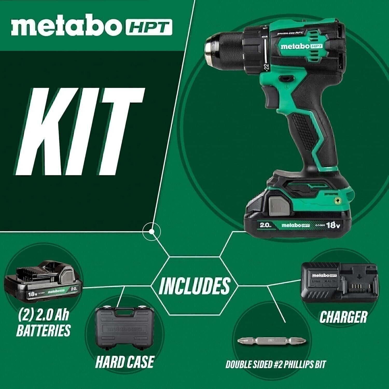Metabo HPT DS18DEXM 18V MultiVolt Brushless Drill Driver w/ 2 Batteries New NIB