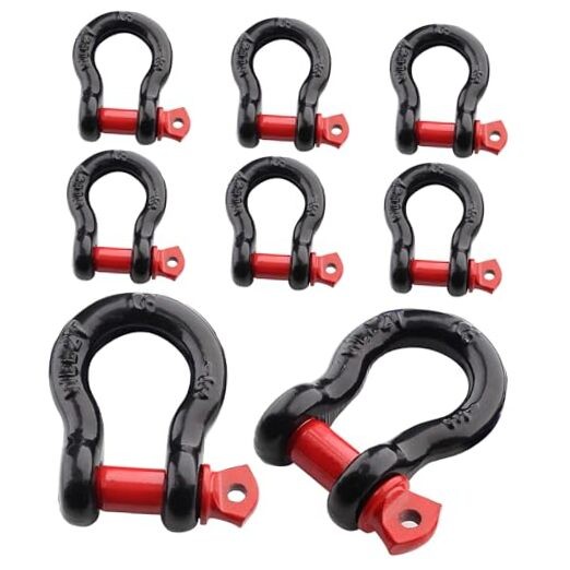 8 Pack 1/2 Inch D Ring Shackles, 12 Ton (26455 lbs) Maximum Break Strength,