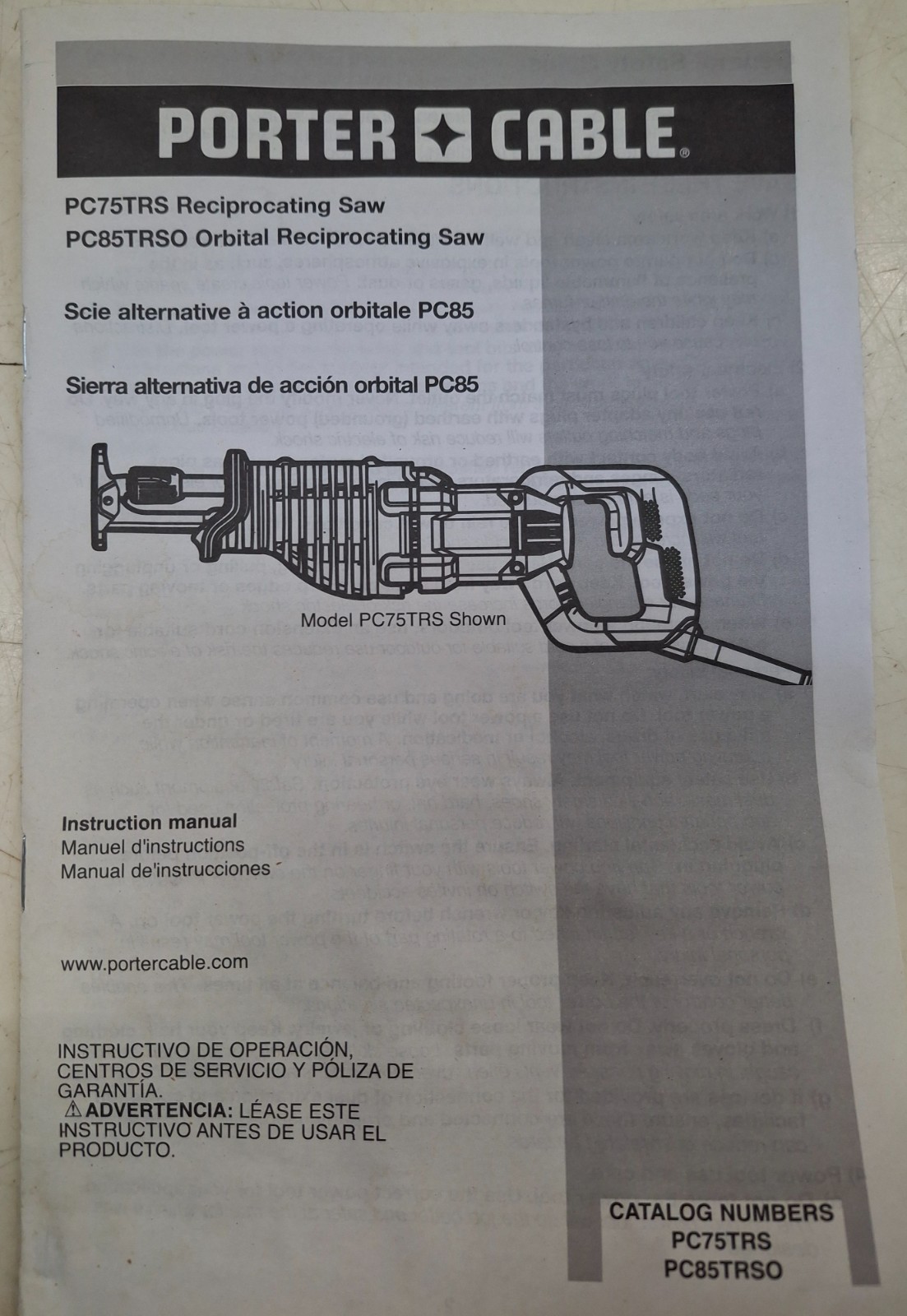 Porter Cable Tiger Reciprocating Saw #PC75TRS Heavy Duty, Corded, Variable Speed