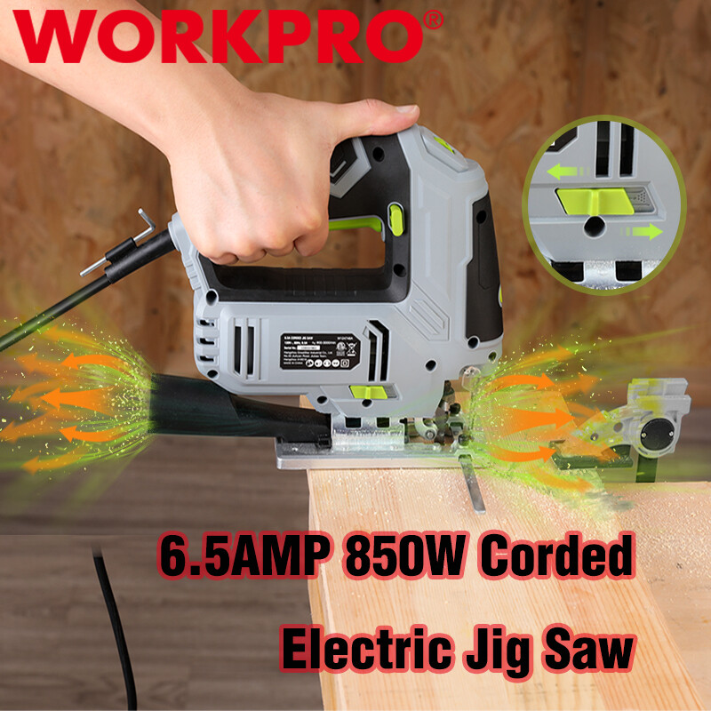 WORKPRO Jigsaw 6.5AMP 850W Corded Electric Jig Saw Tool Kit 3000SPM 7PCS Blades