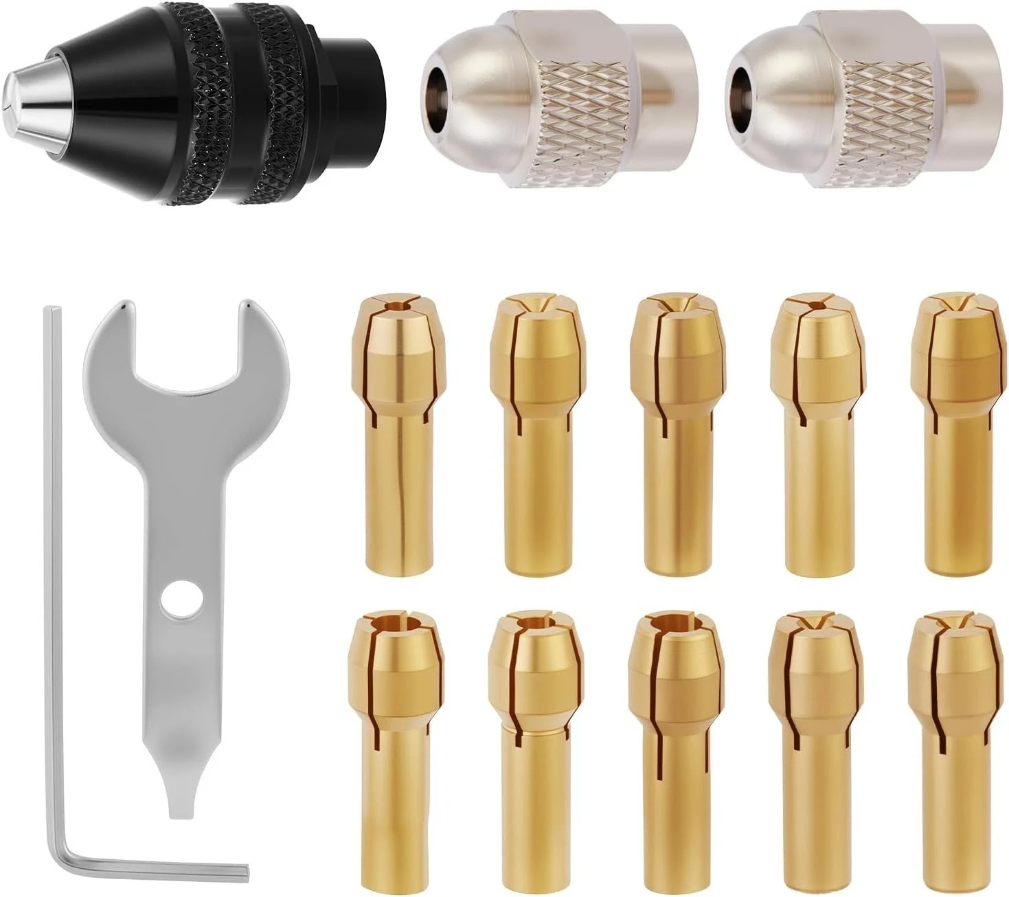 15PCS Keyless Drill Chuck Collet Set 1/32&Prime;–1/8&Prime; for Dremel Rotary Tool 4486 Comp