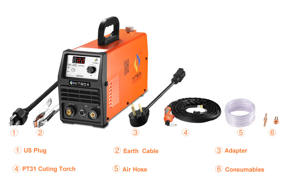 HITBOX 110V 220V Plasma Cutting Machine Air Plasma Cutter IGBT Inverter with 55A