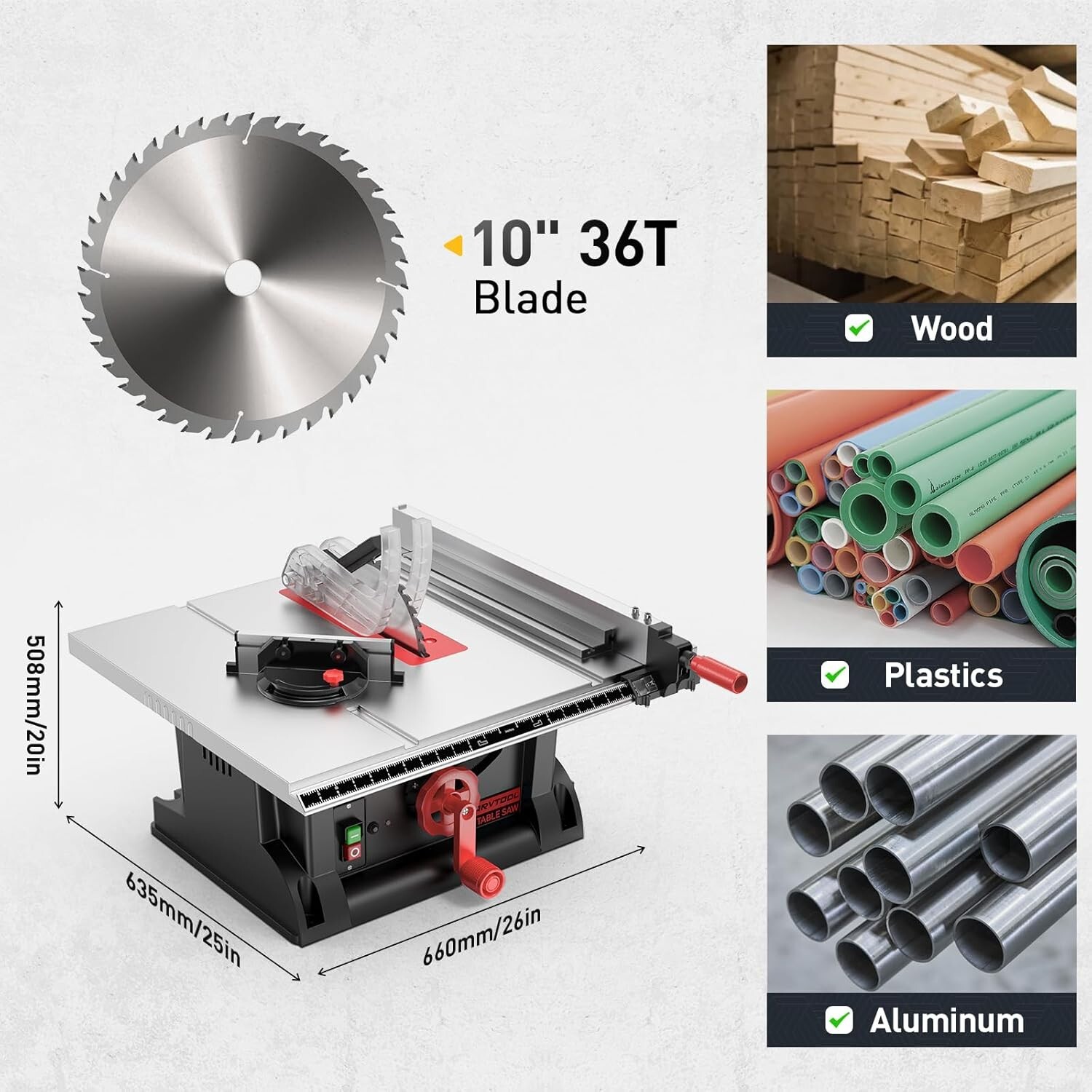 MarvTool 10&Prime; Table Saw with 36T Blade 15Amp 4600RPM 90°& 0-45°Cutting Corded Saw