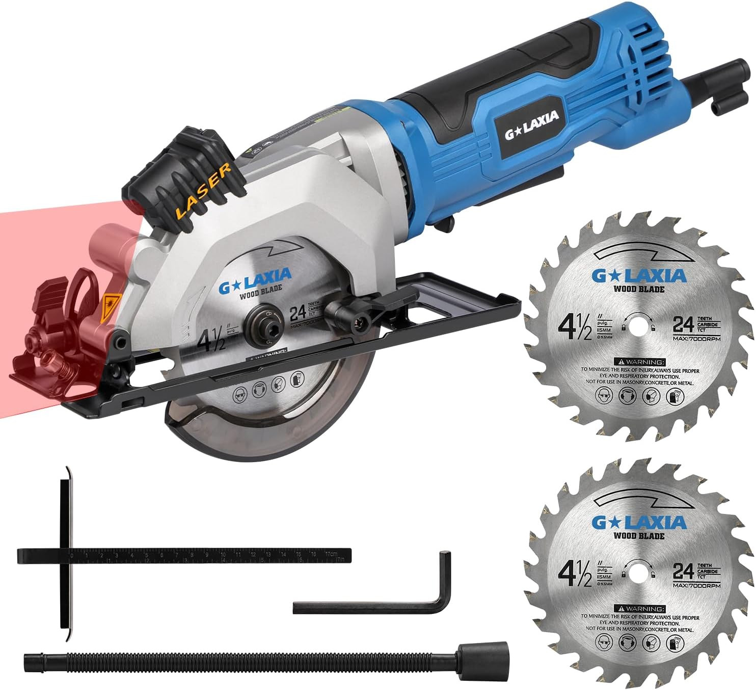Mini Circular Saw, 4Amp 3500RPM Corded Circular Saw with Laser Guide, Rip Guide,