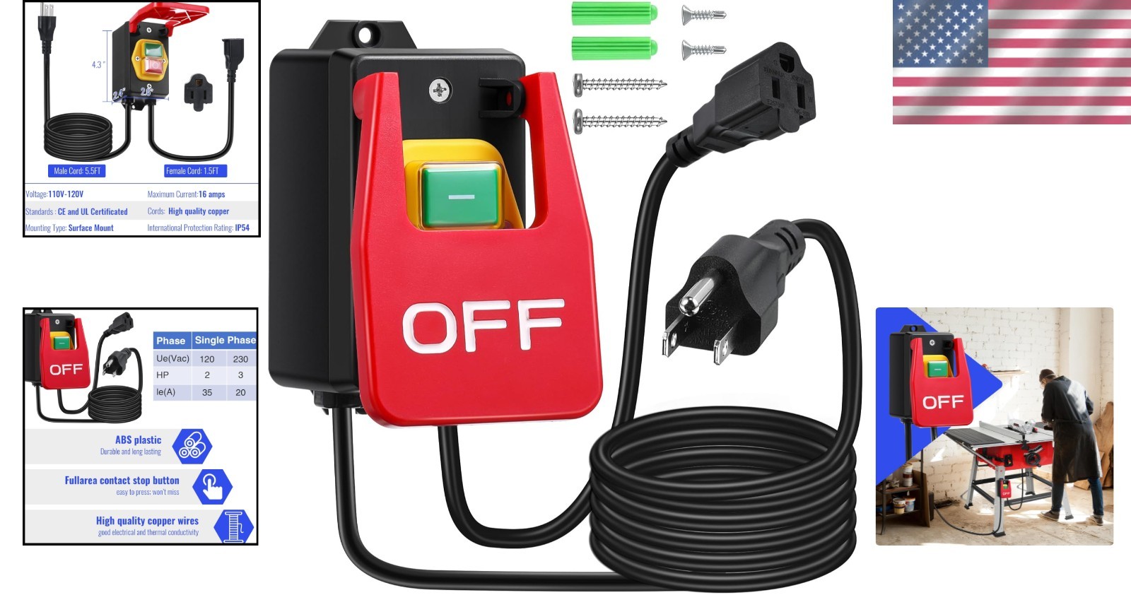Durable 120V Power Switch for Router Tables with Safety Stop Features