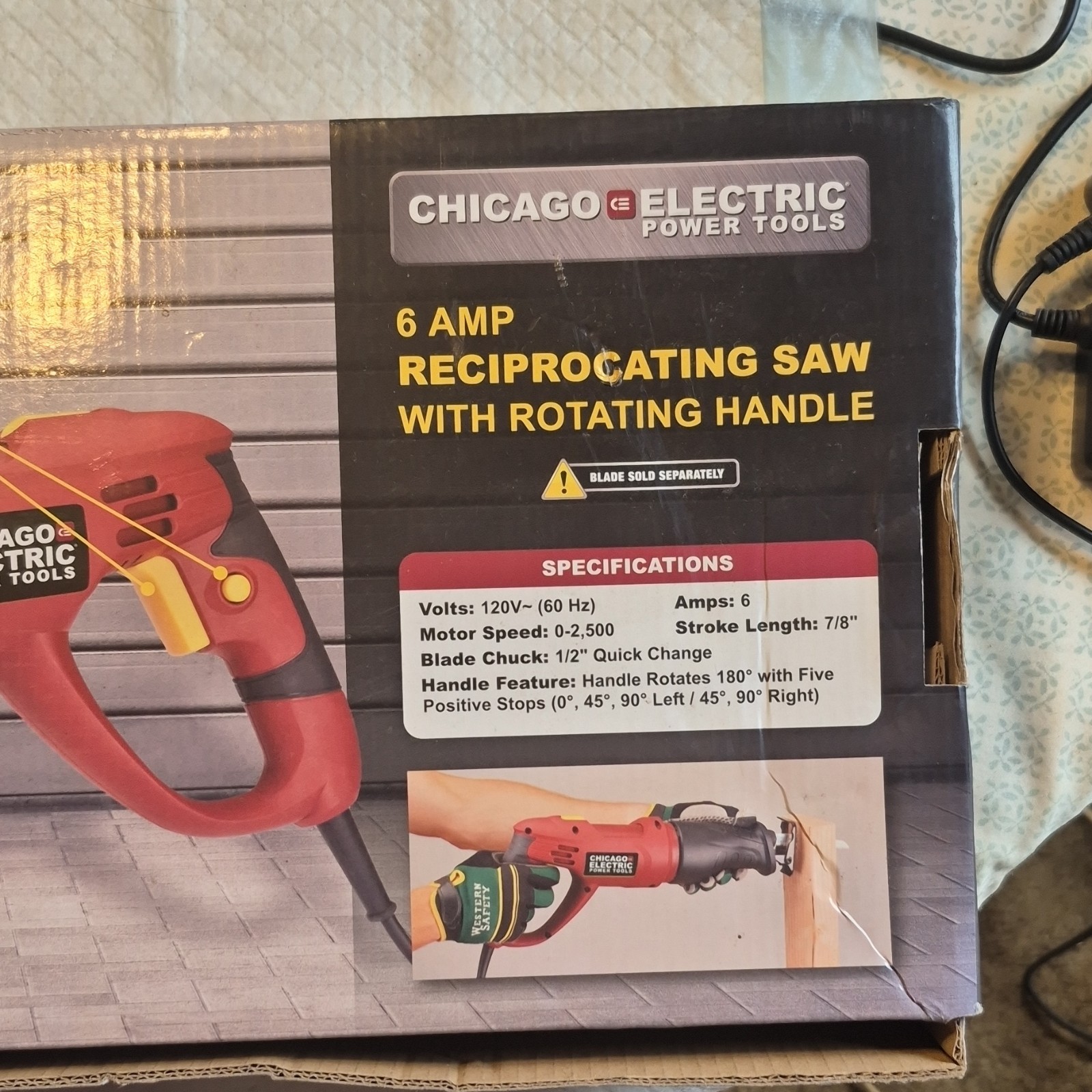 Chicago Electric Power Tools 6 Amp Corded Reciprocating Saw Rotating- Saw Blades