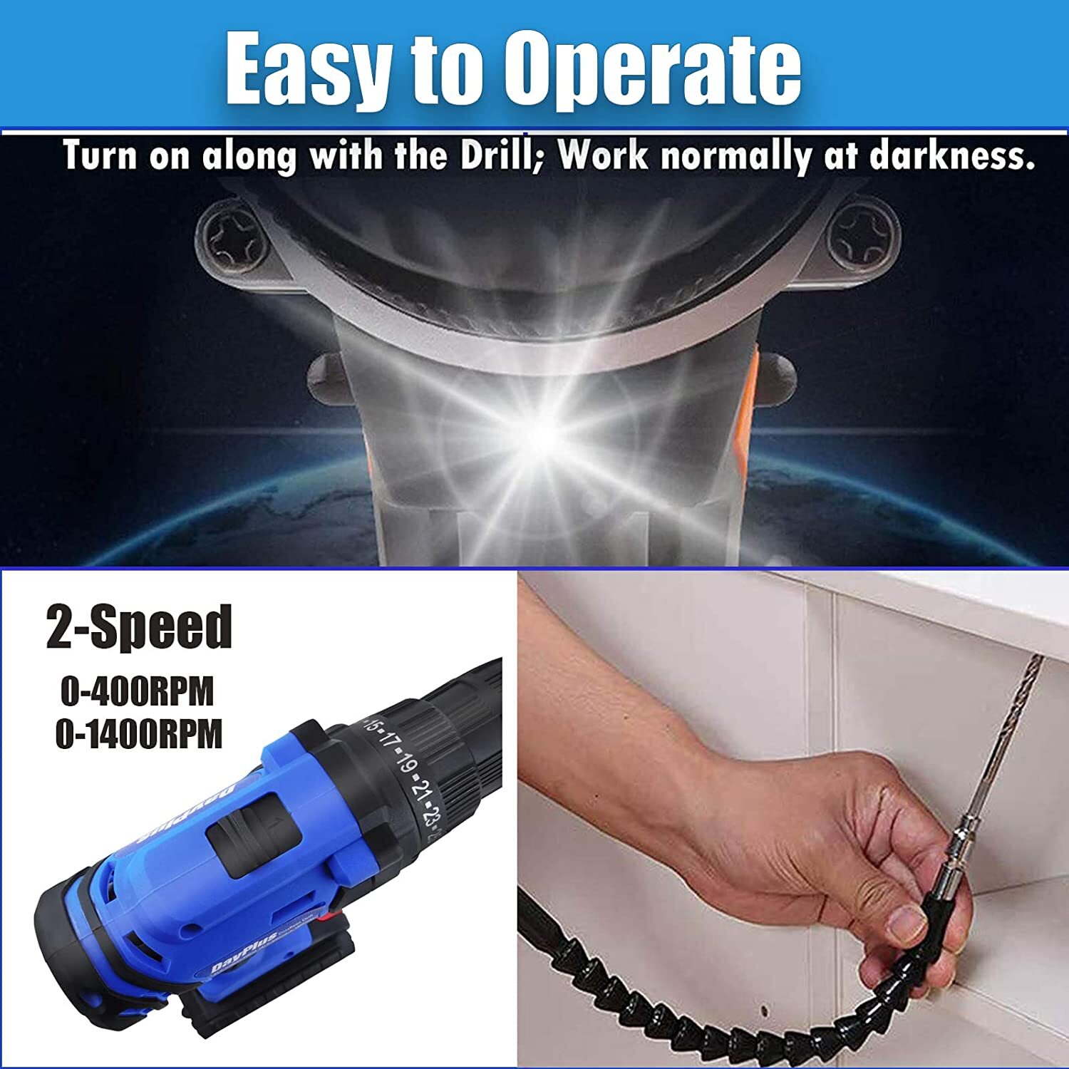 21-Volt drill 2 Speed Electric Cordless Drill / Driver with Bits Set / Battery