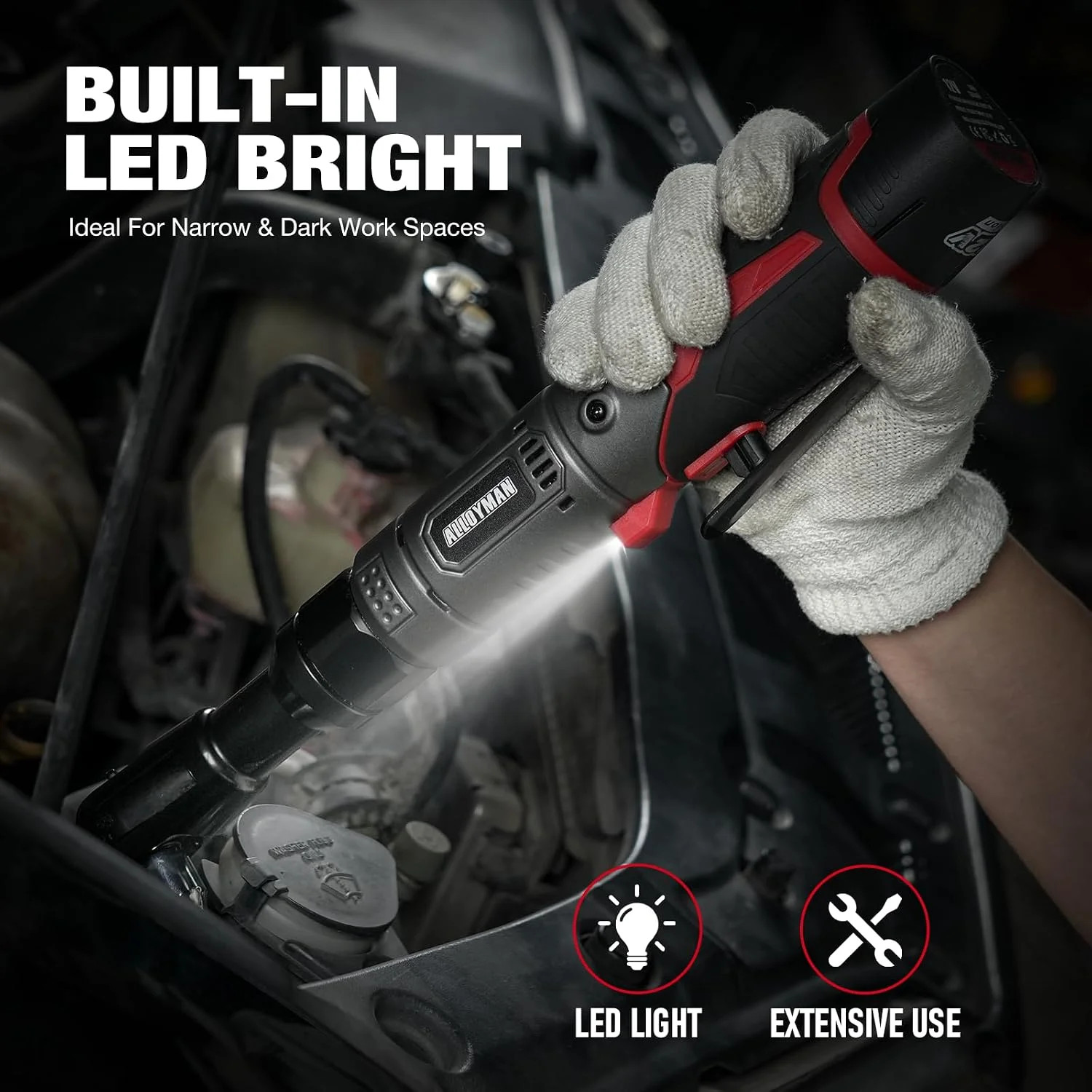 Alloyman 3/8&Prime; Cordless Ratchet Wrench, 60 FT-LBS(80N.M), 12V Extended Reach | 5.