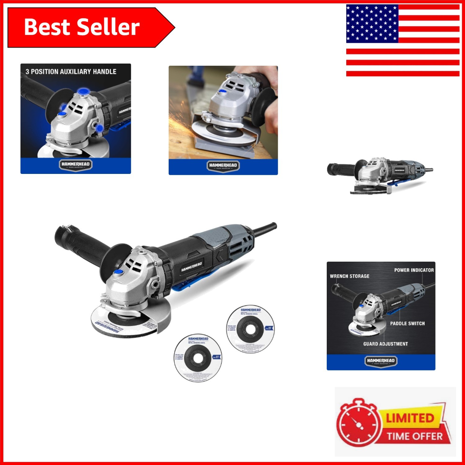 Heavy-Duty 6-Amp Angle Grinder – 12000 RPM with Tool-free Guard & Wrench Storage