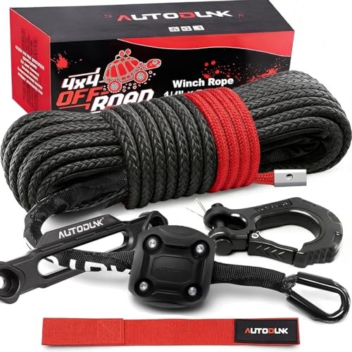 Synthetic Winch Rope – 1/4&Prime; x 50ft 10,000LBS 1/4&Prime; rope with 6&Prime; fairlead Black