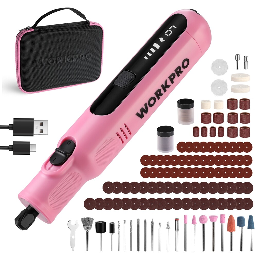 WORKPRO 8V Cordless Rotary Tool Kit 6 Variable Speeds Type-C Cable 117 Accessory