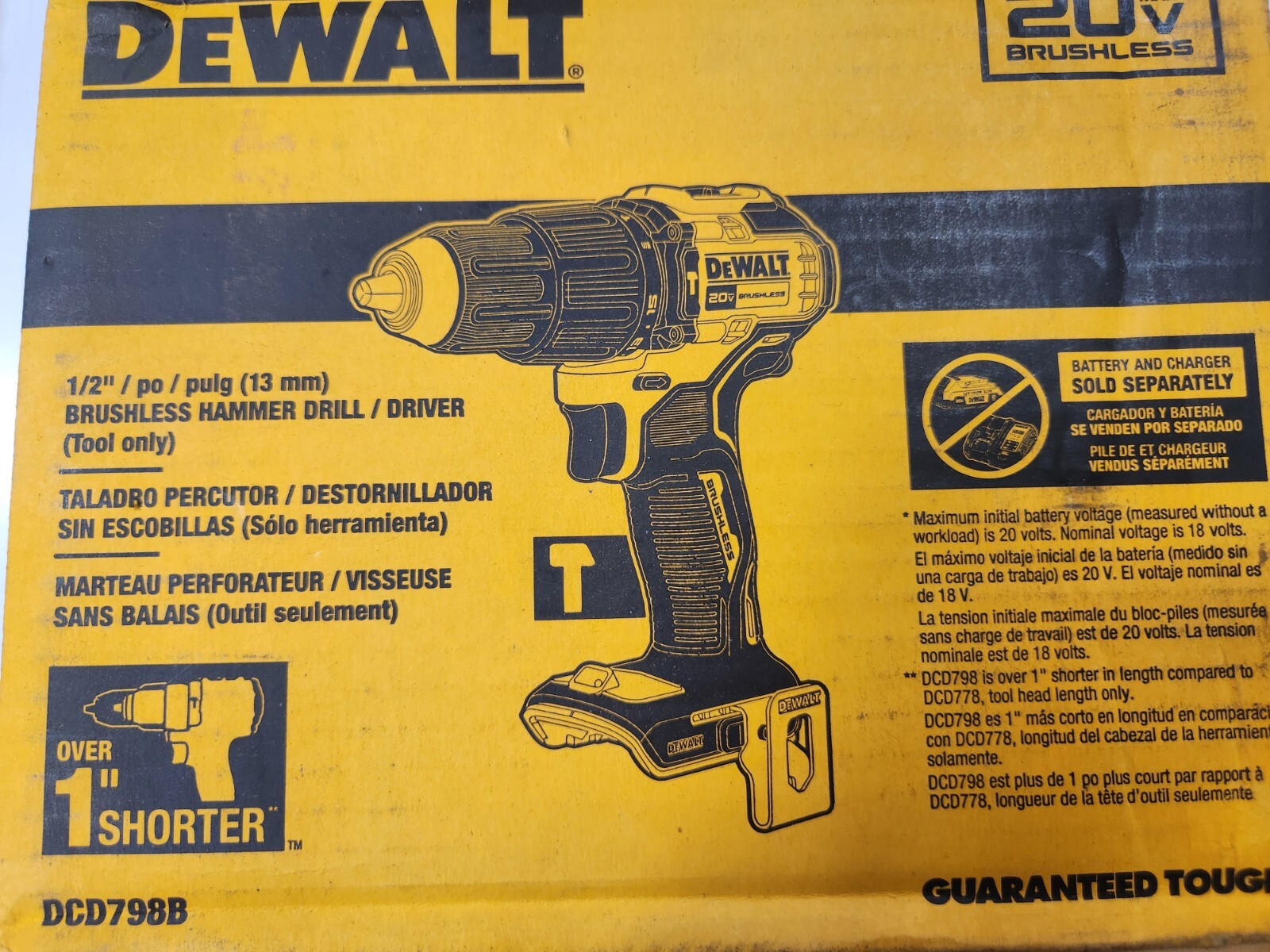 NEW IN BOX DEWALT DCD798B 20V MAX Brushless Cordless 1/2 in. Hammer Drill