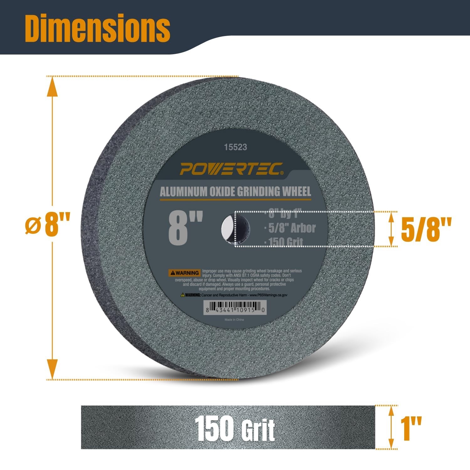 Versatile 8&Prime; Aluminum Oxide Grinding Wheel for Precision Tool Sharpening