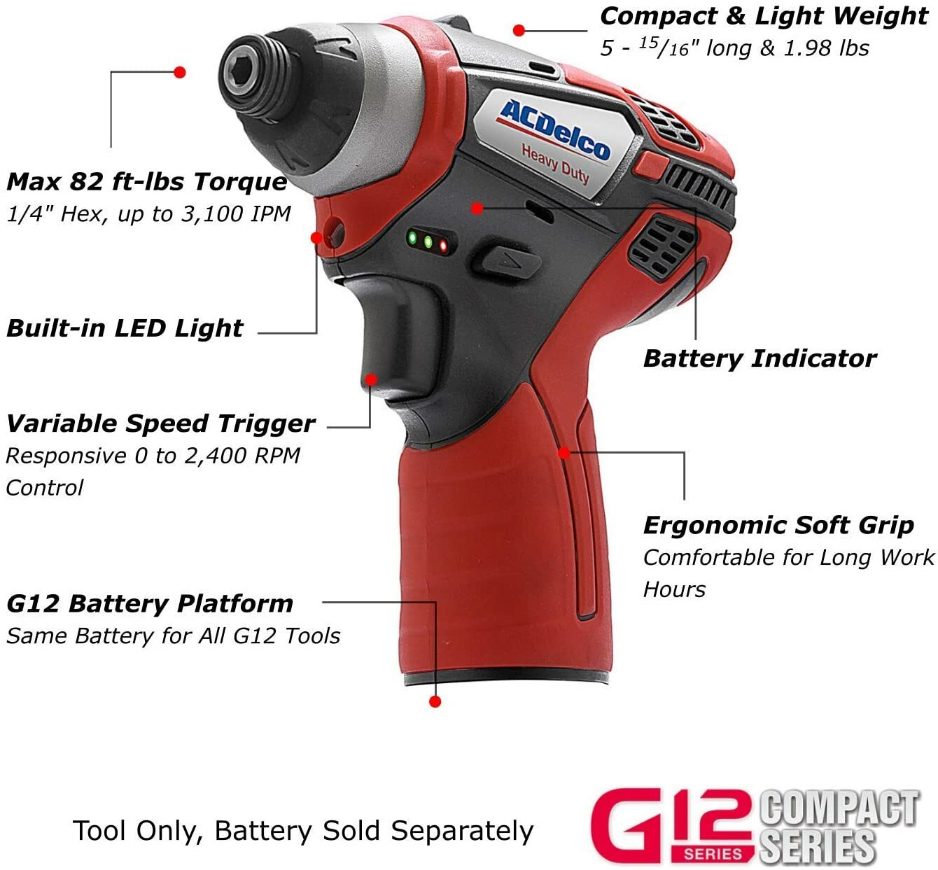 ACDelco 12V 3/8&Prime; Drill Driver & 1/4&Prime; Impact Driver Combo Tool Kit ARI12105-K5