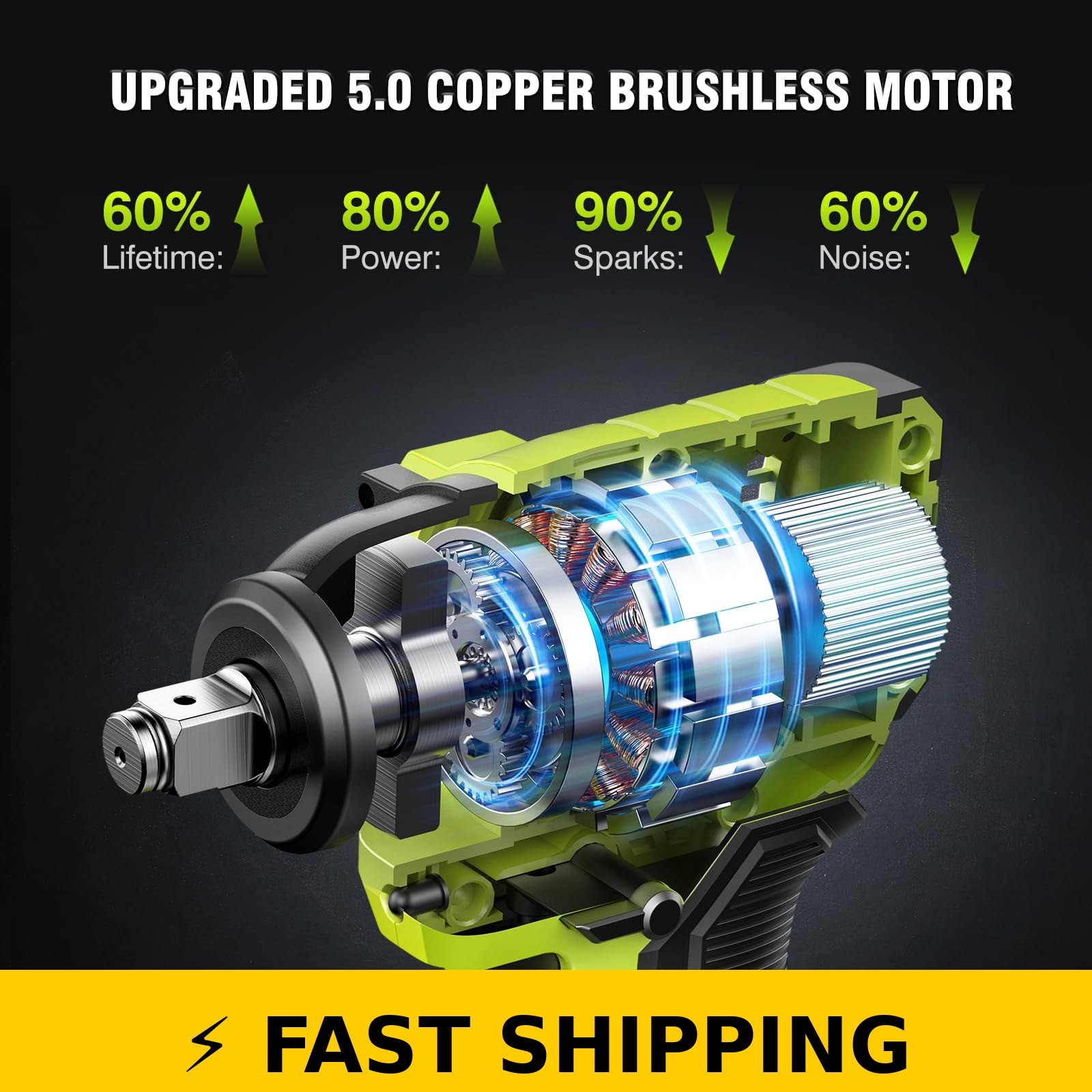 Robustrue Cordless Impact Wrench 590Ft-lbs 2800RPM 1/2 inch