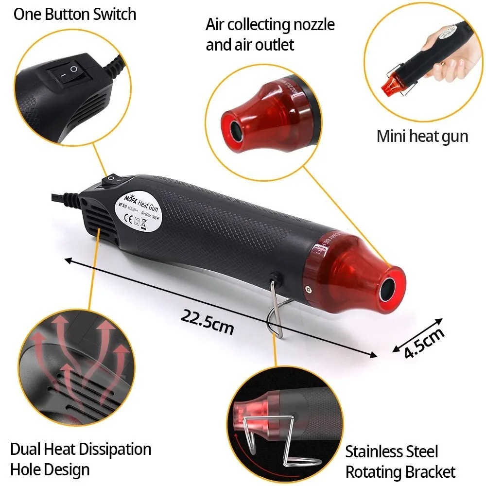 Mini Heat Gun DIY Electric Nozzles 300/350W Hot Air Gun for Embossing and Paint