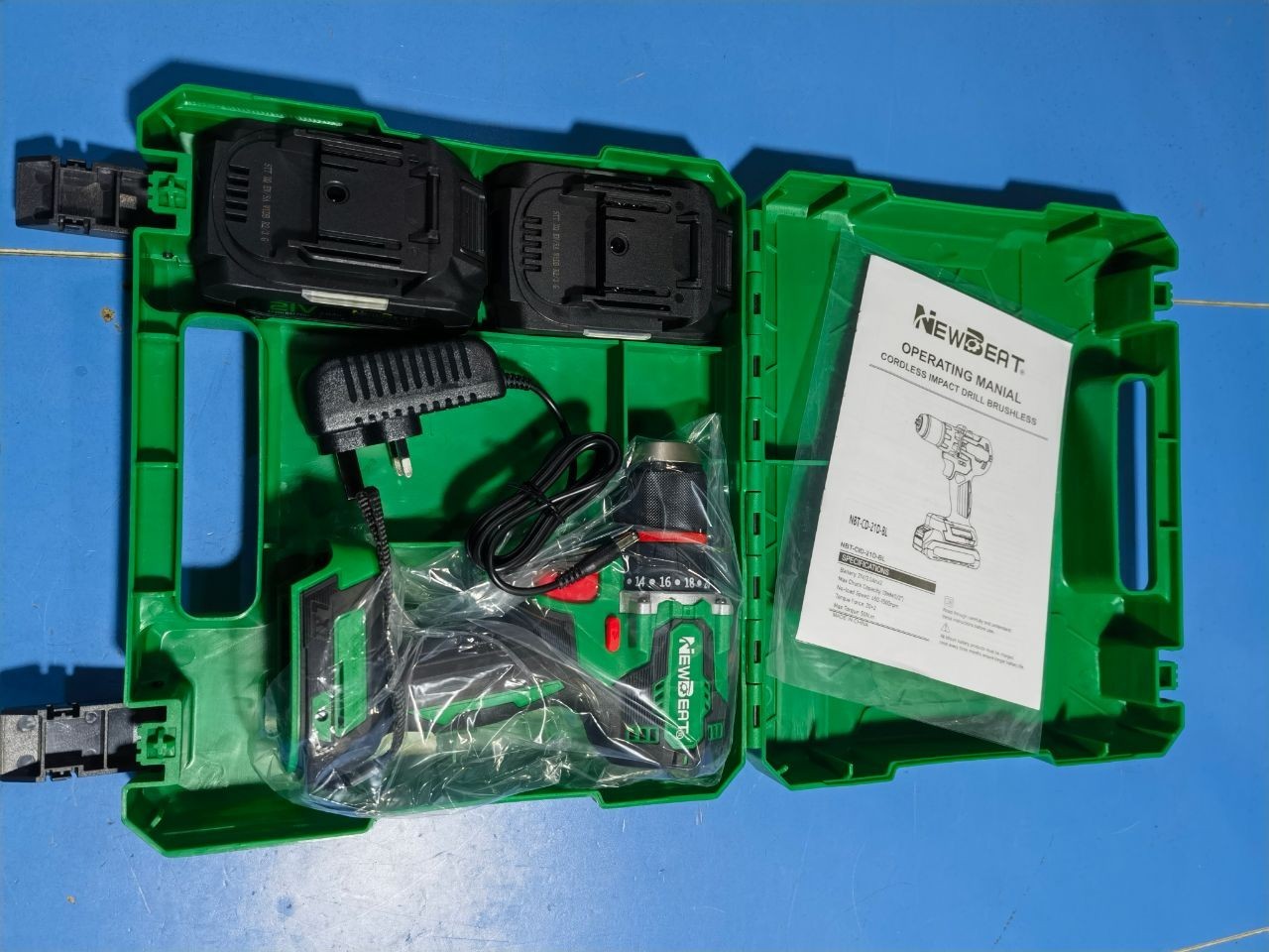 Home Combi 1/2in Cordless Drill 21V 55Nm Tools 2Speed Brushless 2Battery&Charger