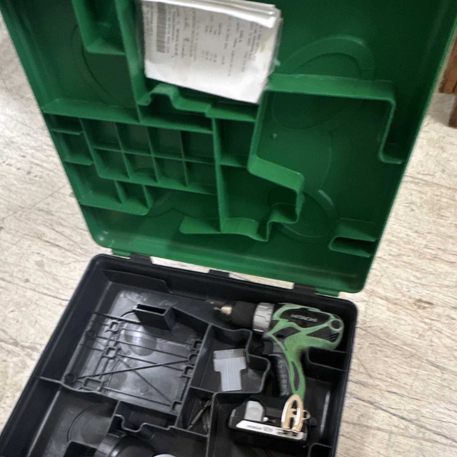 Hitachi 18V Cordless Drill Set with Case & Battery, Green/Black
