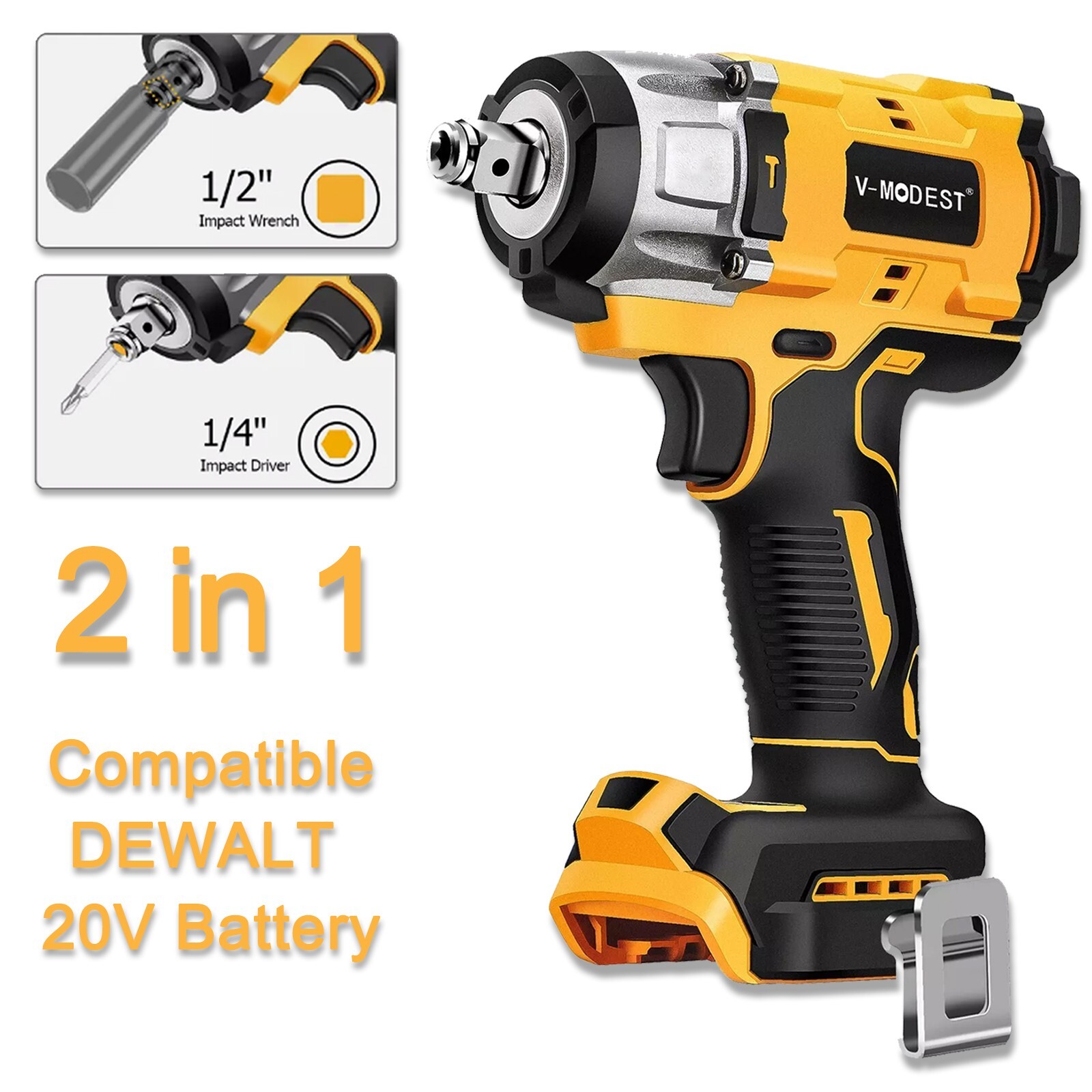 Cordless 3/8&Prime; Ratchet & 1/2&Prime; Impact Wrench Power Tool Set For Dewalt 20V Battery