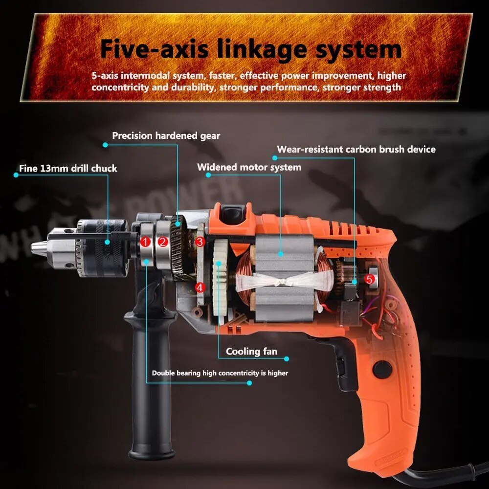 Electric Drill Hammer Impact Drill Adjustable Speed 220v 750W Rotary 3000r/min