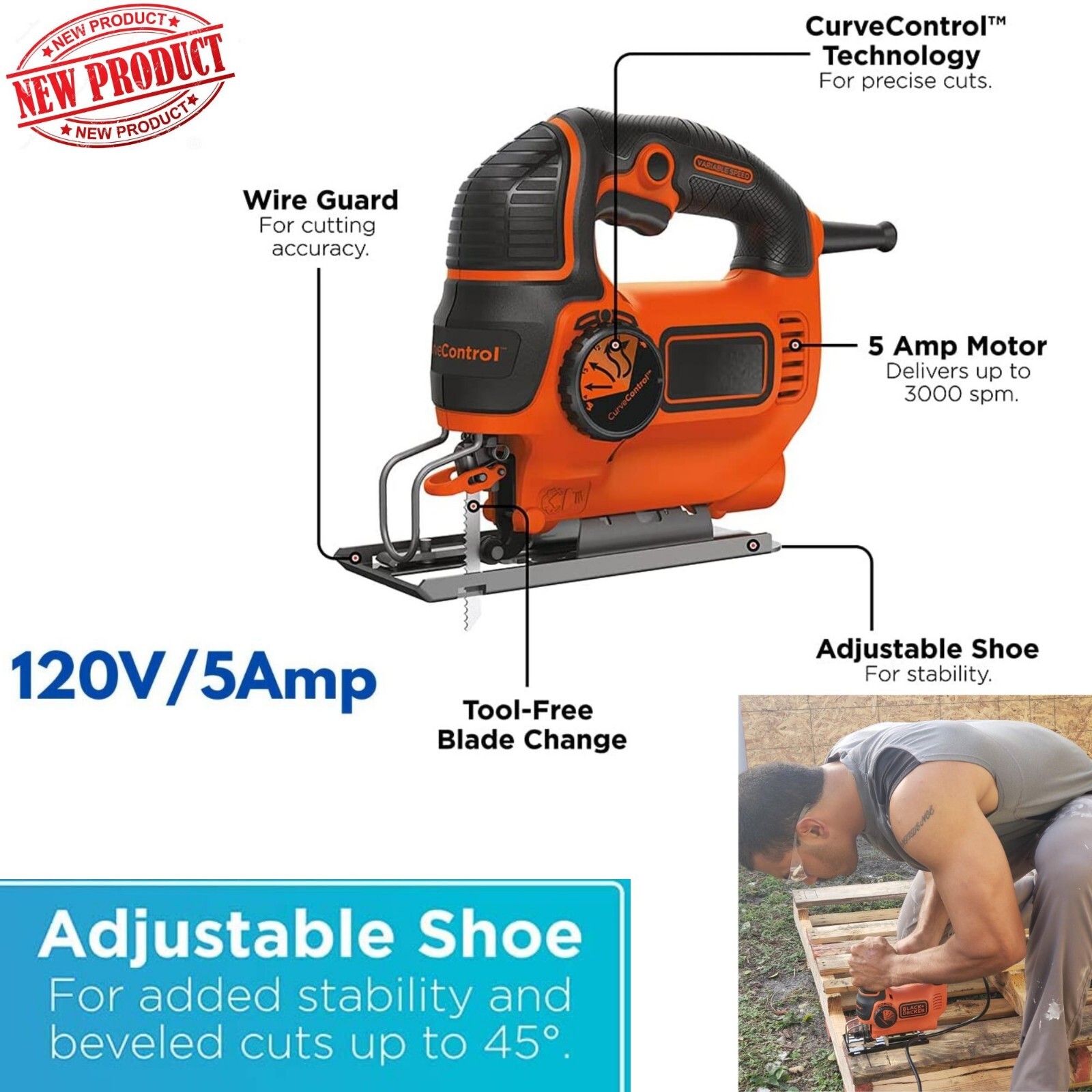 Jig Saw Variable Speed Lightweight for Curved Cutting Wooden Floor Coping Trim