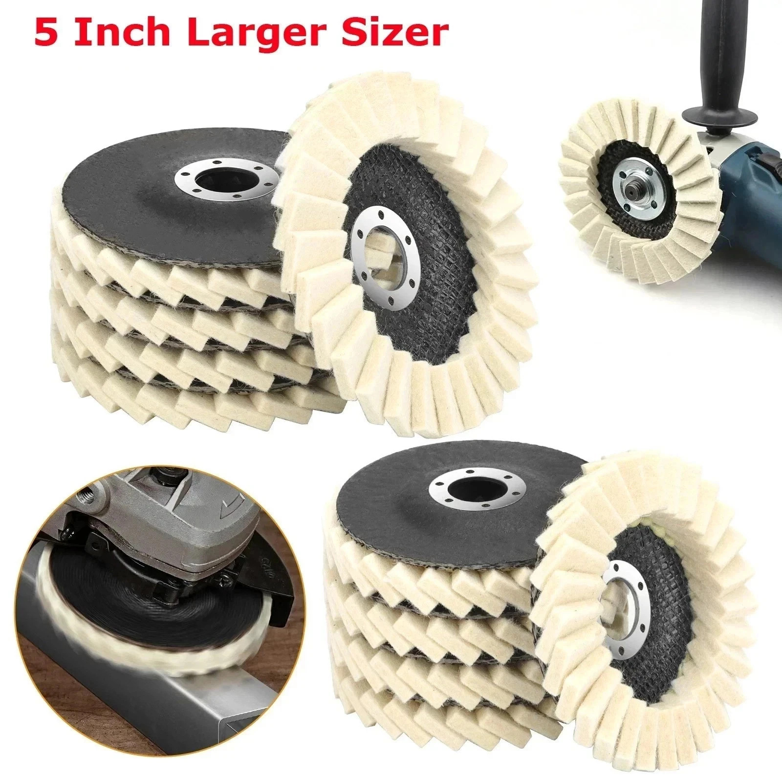 5pcs 5&Prime; Wool Polishing Wheels Buffer Pads Flap Felt Polishing Finishing Disc