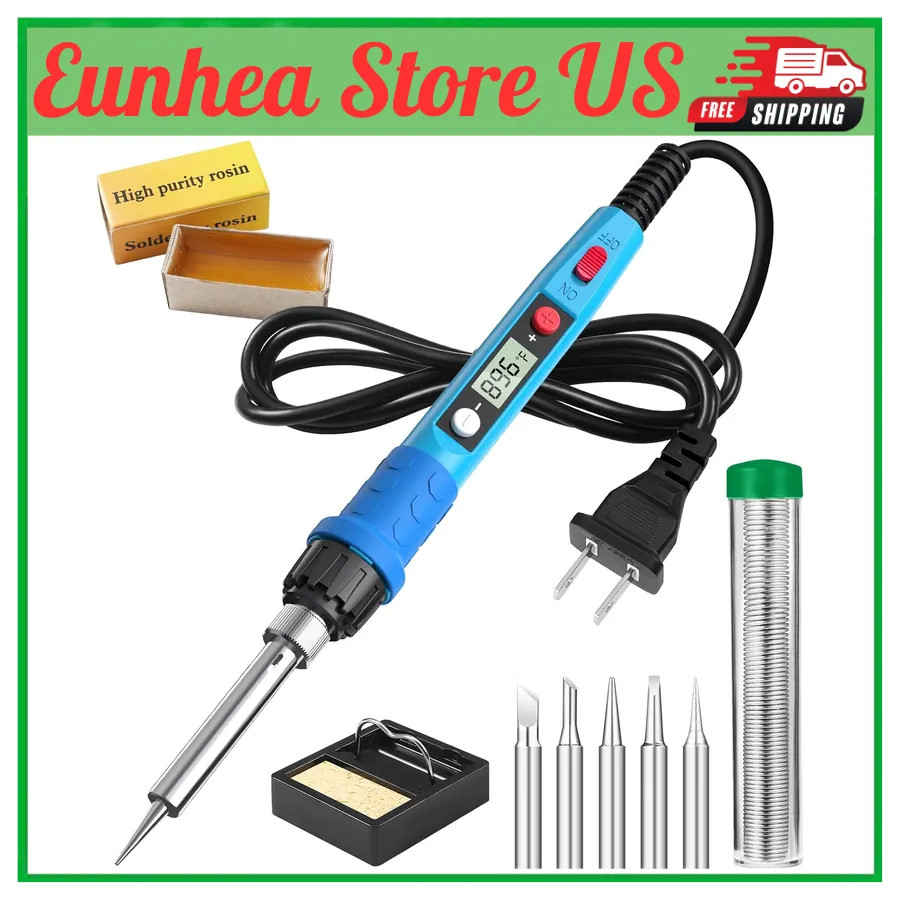 80W LCD Digital Soldering Iron Kit with 5 Tips Stand Solder Wire and Accessories