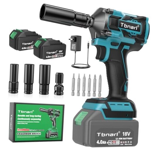 Cordless Impact Wrench 1/2&Prime; High Torque 406 Ft-lbs 380N.m Brushless Impact