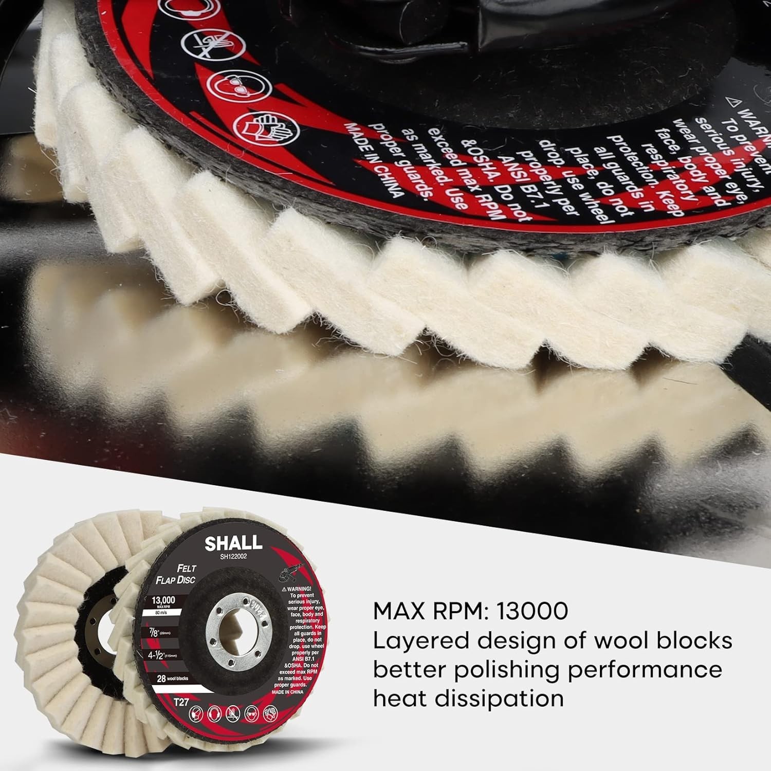 6-Pack Wool Felt Flap Discs 4-1/2&Prime; for Angle Grinders | Ultra-Fine Grit Buffing