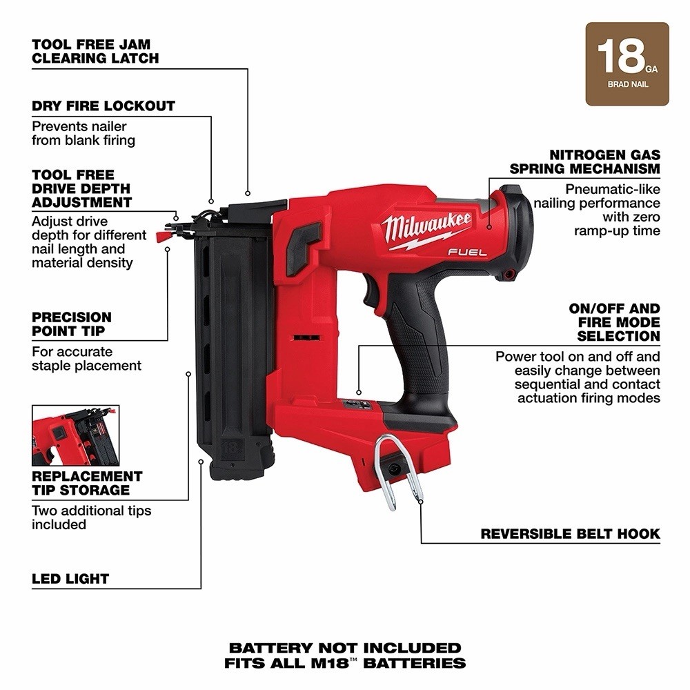Milwaukee 2746-20 M18 FUEL™ Brushless Gen II 18-Gauge Brad Nailer – Sealed/New