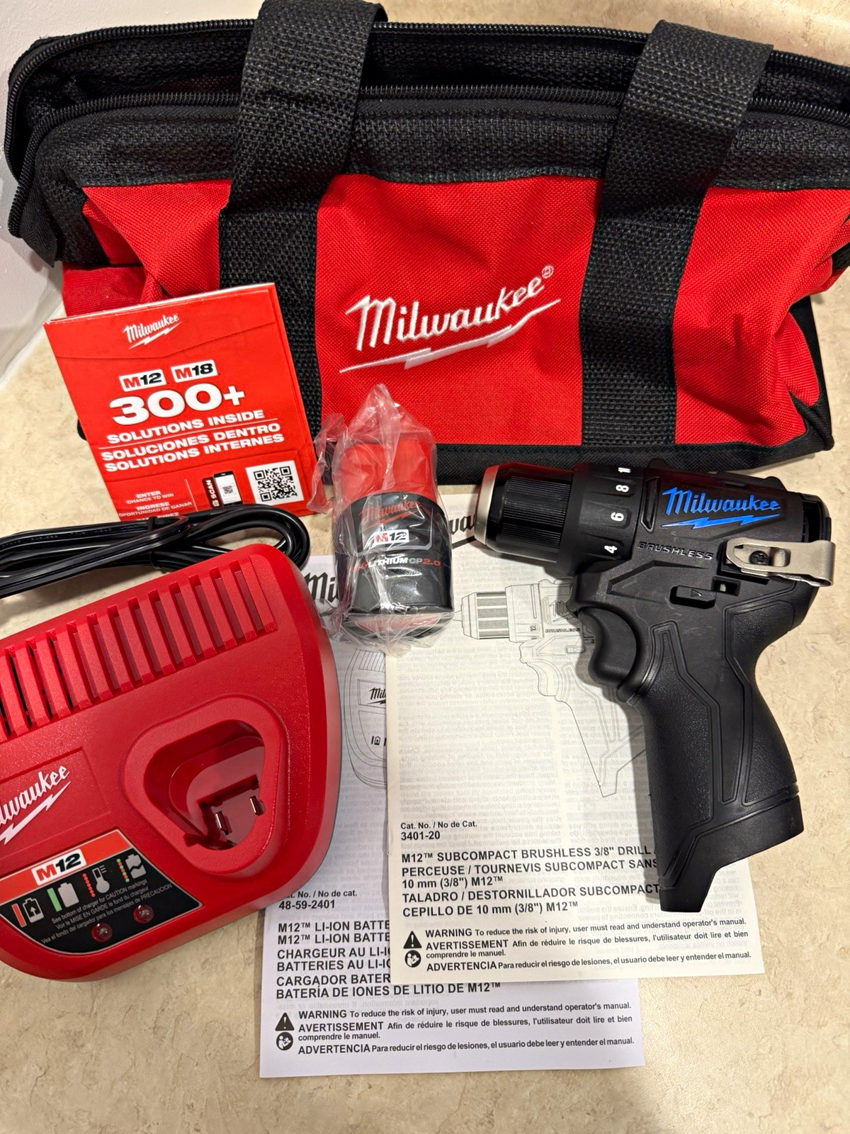 New Milwaukee M12 3401-20 12V 3/8in Drill/Driver(Blackout) w/ 2.0 Btry+Chgr