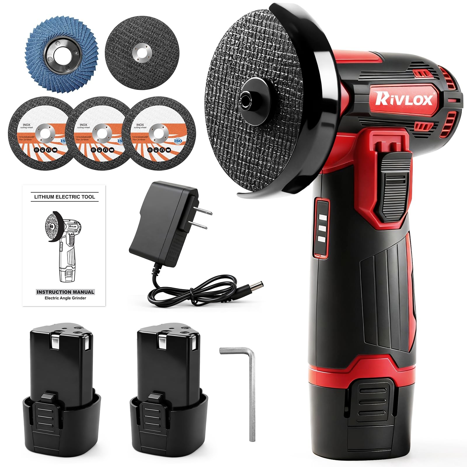 3-inch Mini Cordless Angle Grinder 12V with 2x 1.5Ah Battery & 5 Cutting Discs