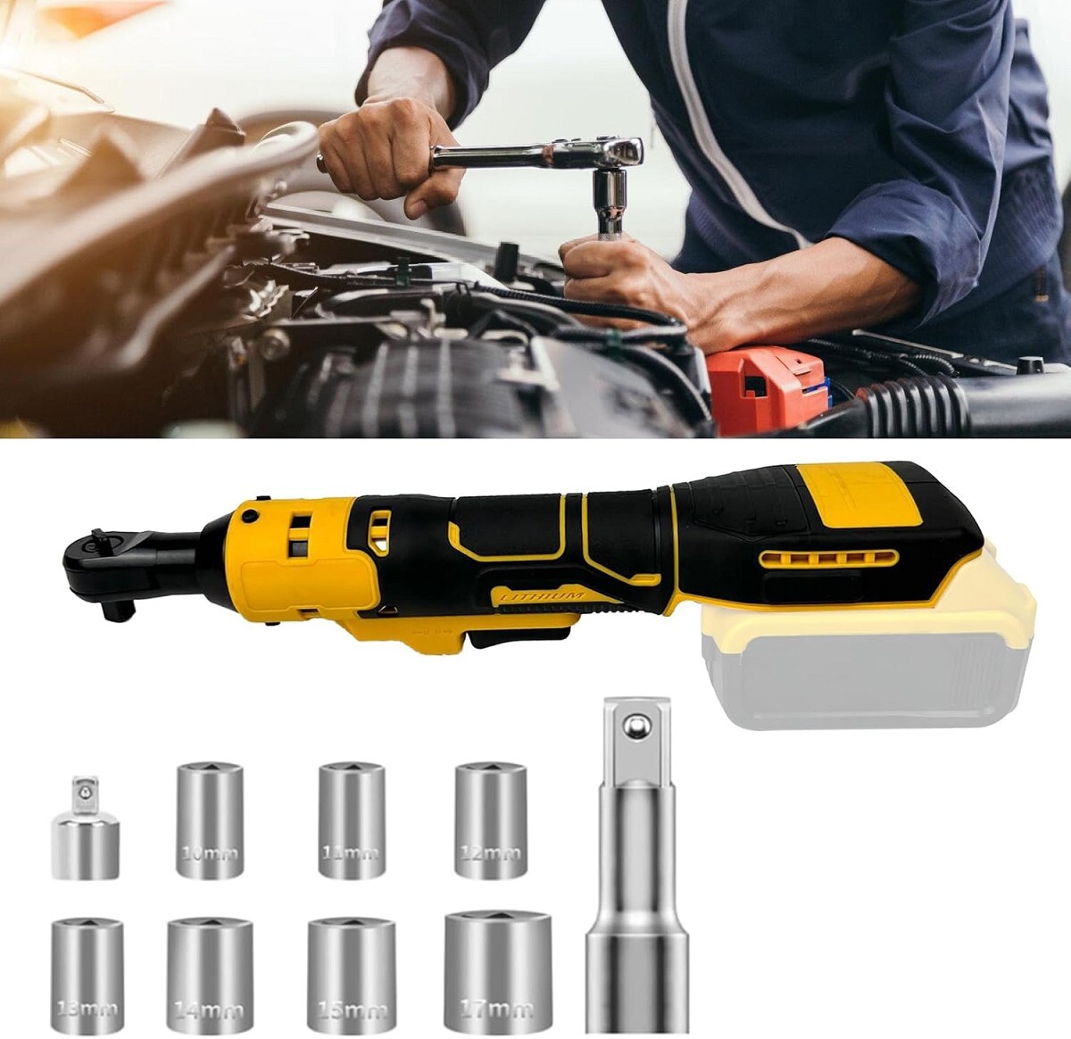 Cordless Ratchet Wrench Compatible DEWALT 20V MAX Battery 3/8&Prime; & 1/4&Prime; 70 Ft-lbs