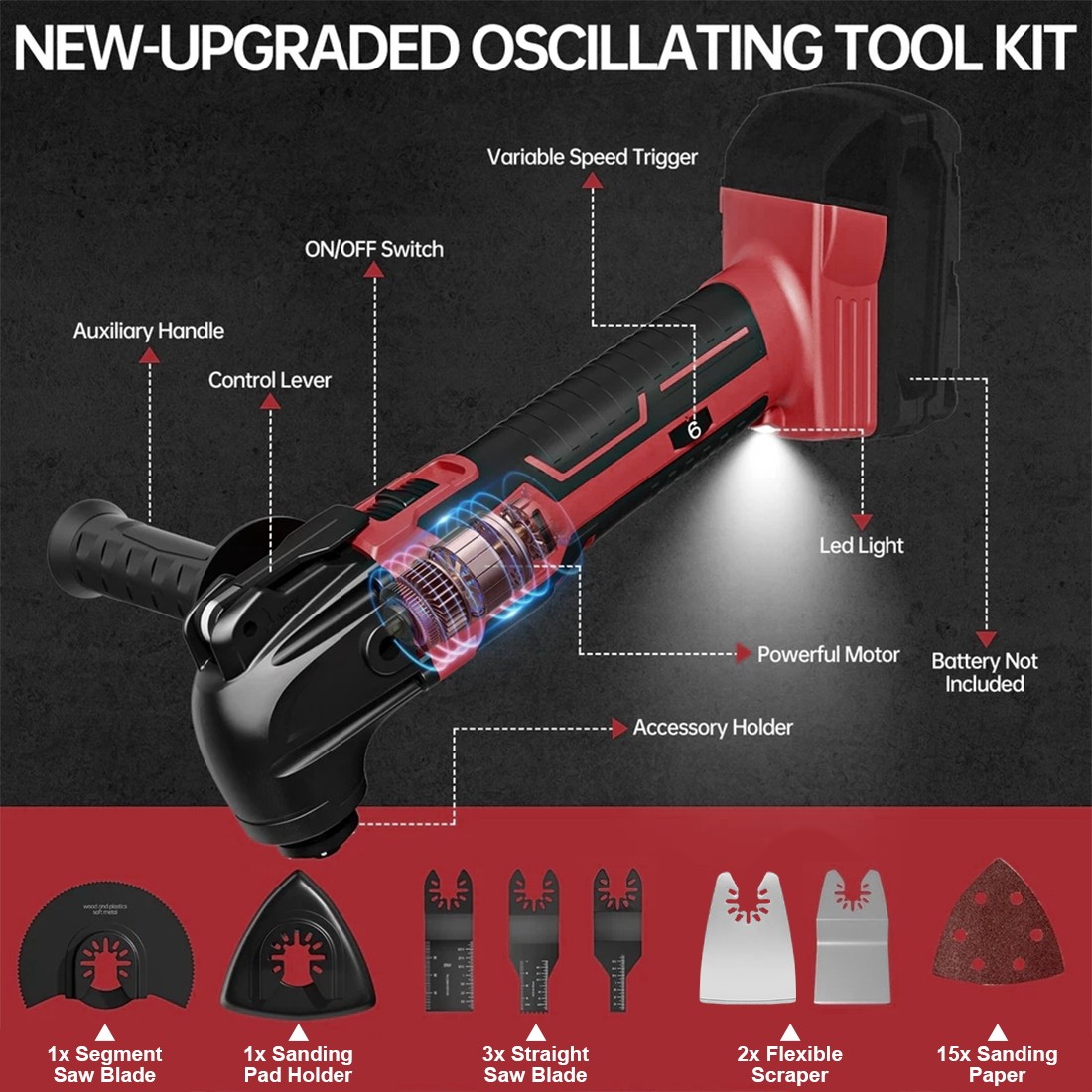 Cordless Oscillating Tool For Milwaukee 18V Brushless Multi Tool 21000 OPM