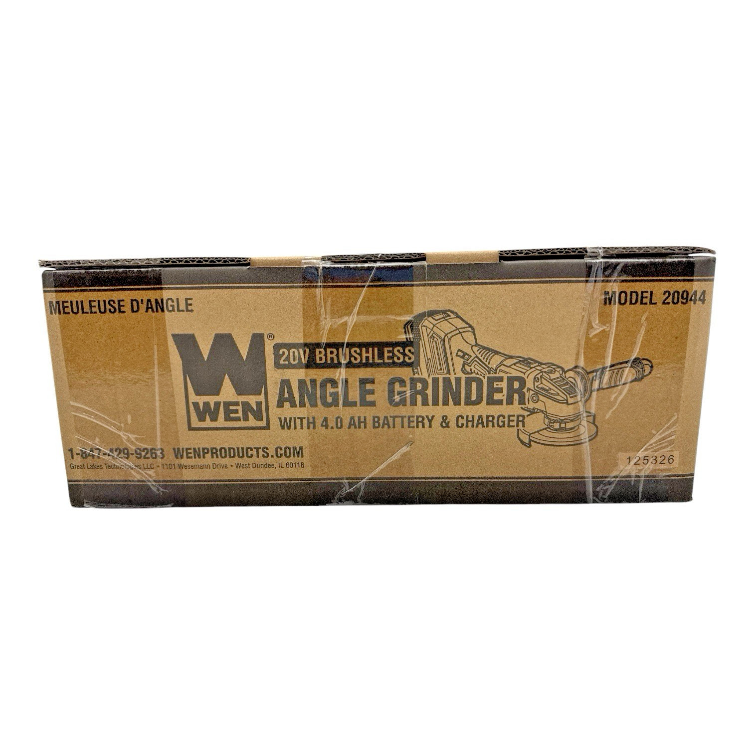 WEN 20V Max Brushless 4-1/2 Inch Angle Grinder W/Battery & Charger 20944