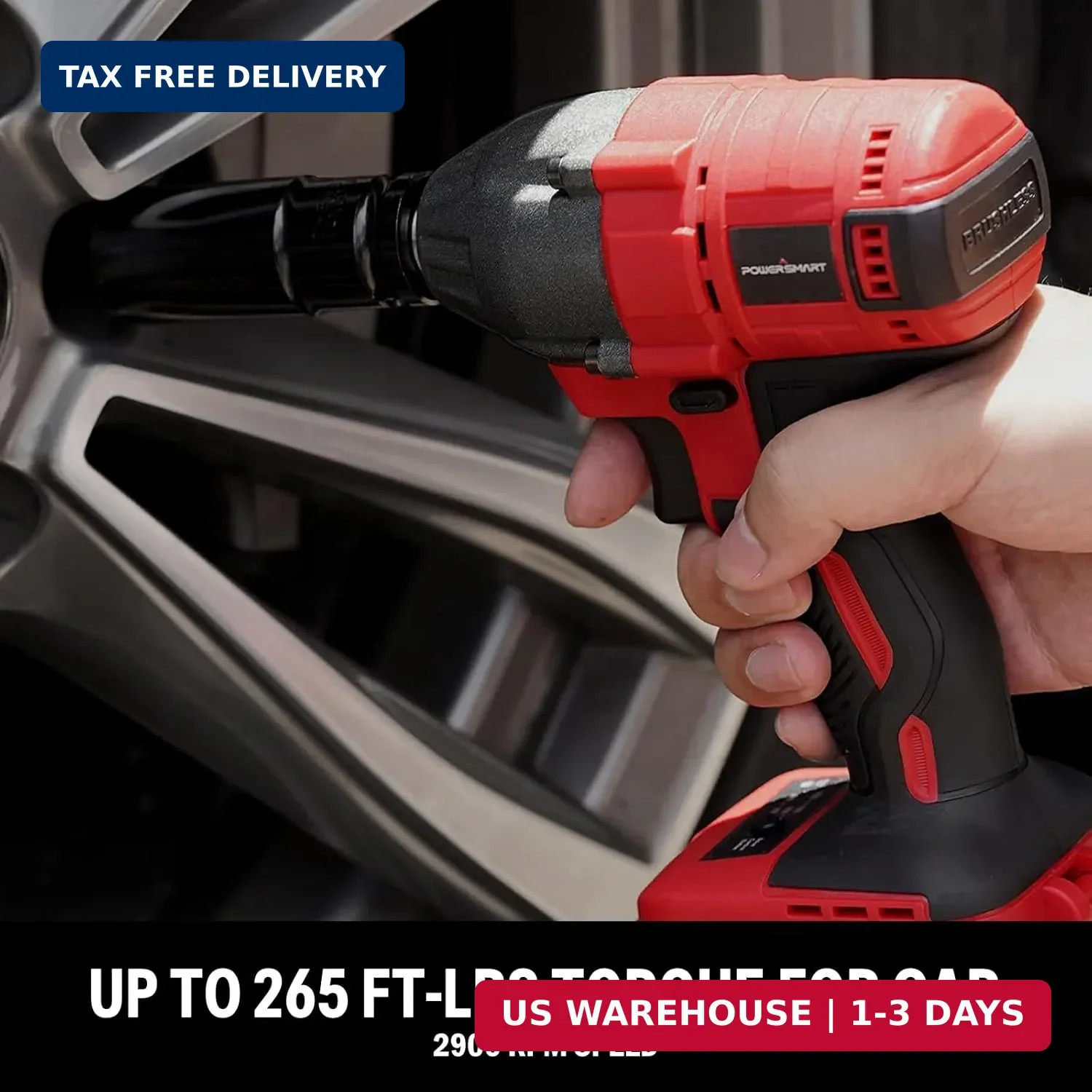 PowerSmart Cordless Impact Wrench 1/2 Inch, Brushless Impact Gun Kit for Car RV