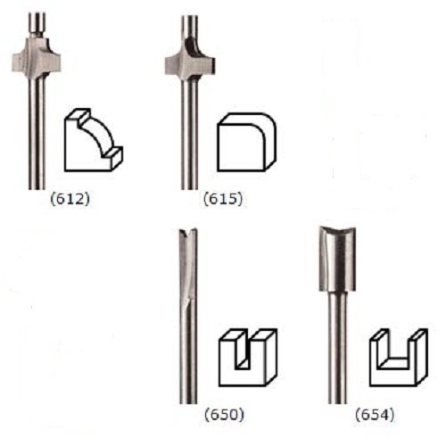 NEW DREMEL ROUTER BIT 4 PIECE SET FOR ALL ROTARY TOOLS 612, 615, 650, 654