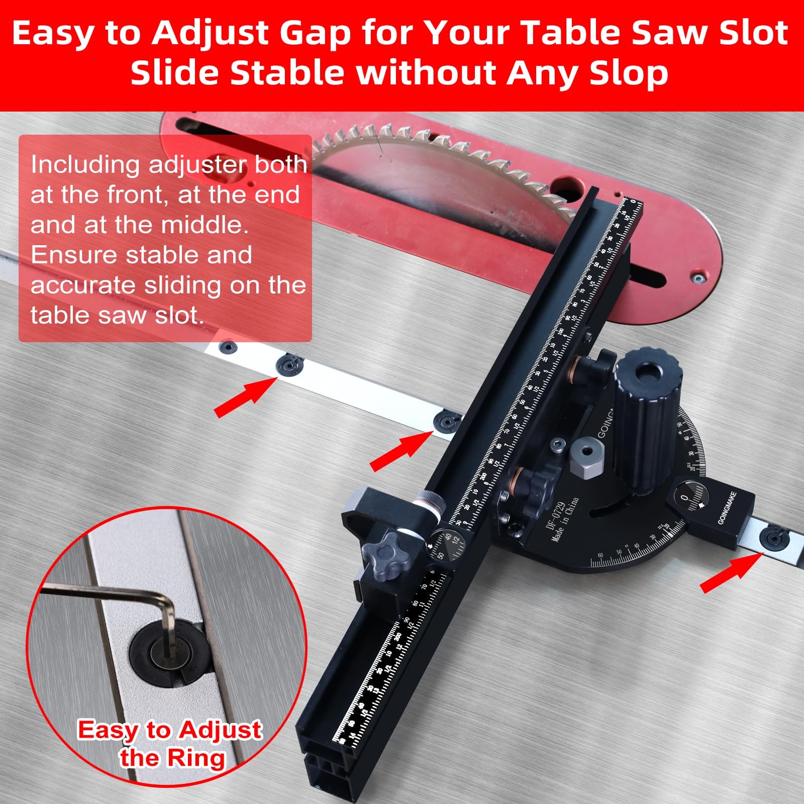 Compact Table Saw Miter Gauge with 360mm Fence and Multifunction Flip Stop an…