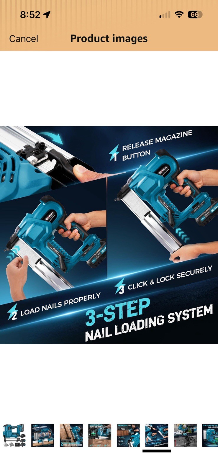 GEVELLIFE 20V MAX Cordless 2” 18ga Brad Nailer 2x 2.0Ah Li-Ion 2112
