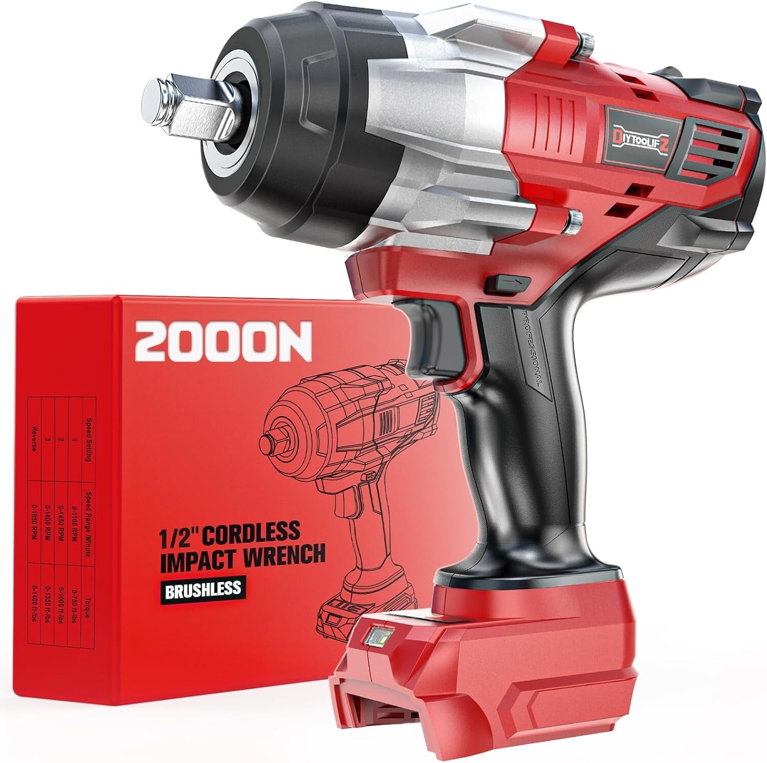 Cordless Impact Wrench 1/2 Inch for Milwaukee 18V Battery, 1400 Ft-Lbs High Torq